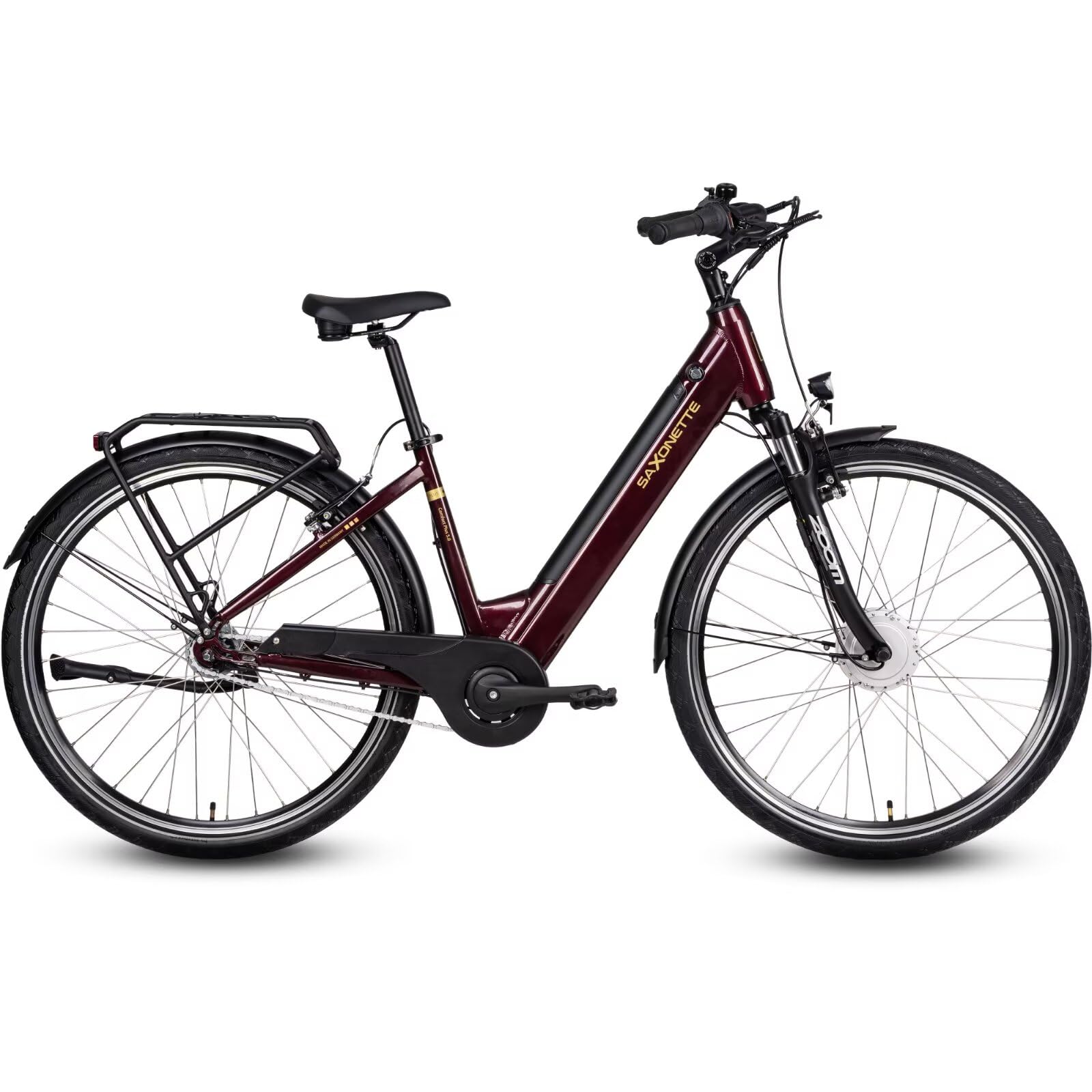 SAXONETTE E Bike mit Rücktrittbremse und nabenschaltung, Ebike Damen 28 Zoll mit 36V 13Ah BMS Akku, 7 Gang Elektro Fahrrad Erwachsene mit Federgabel, Pedelec mit Gepäckträger für Damen und Herren