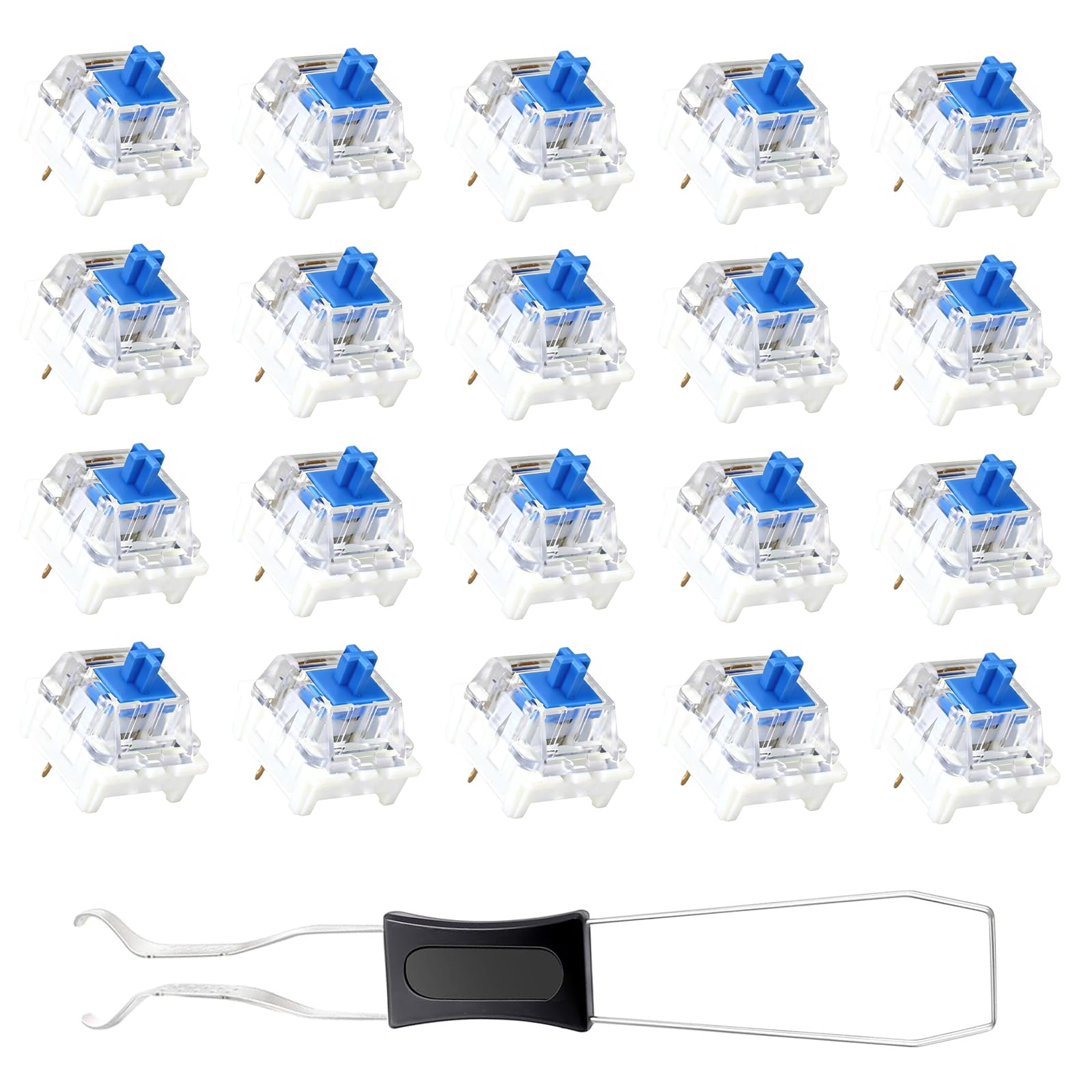 50 Piezas Interruptores de Teclado Azules Transparentes con Extractor, Interruptores de 3 Pines a Prueba de Polvo 40-60 GF, para Teclados de Juegos y Accesorios de Ordenador