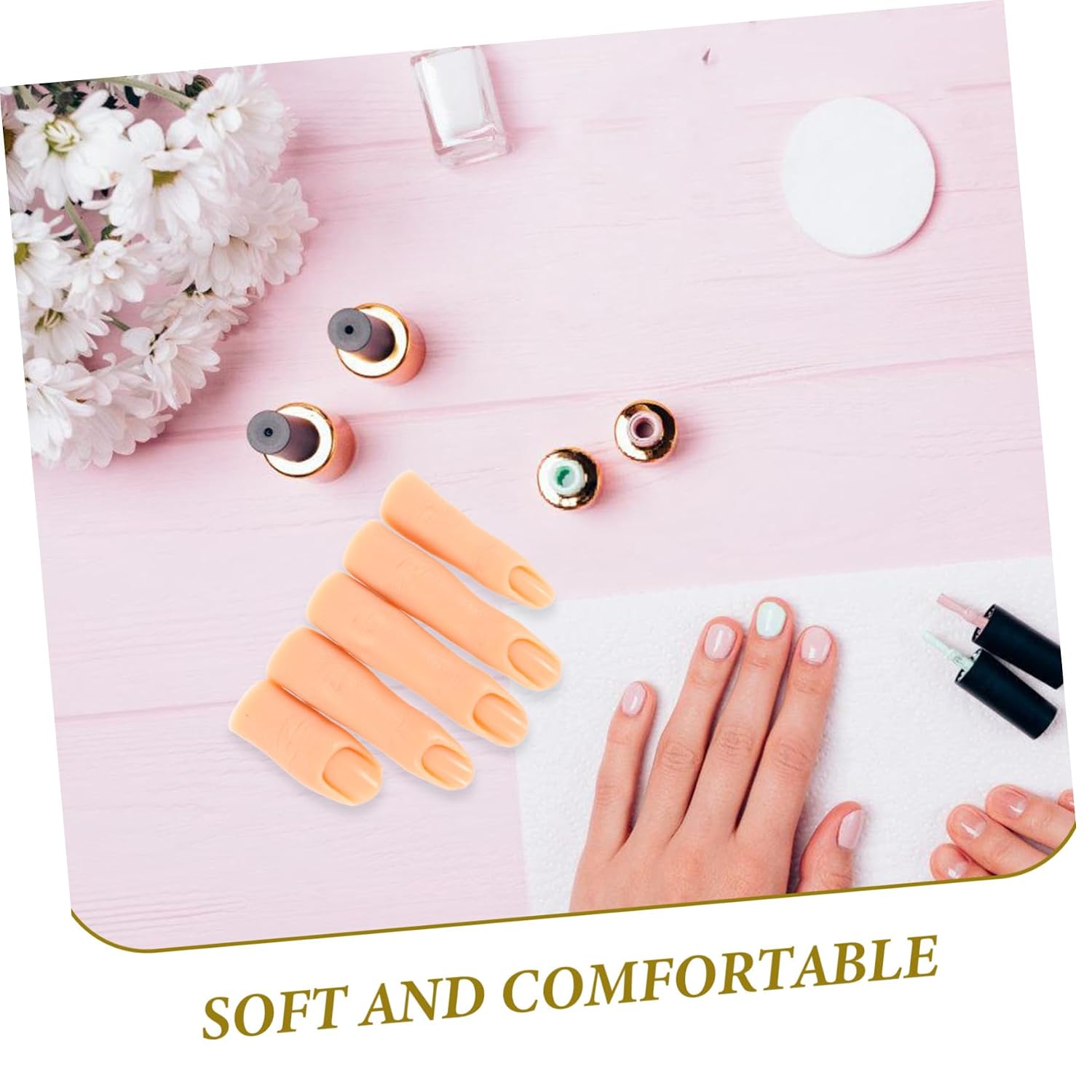 5Pcs Silicone Nail Practice Fingers with Flexible Joints Natural Color Insertable Fake Fingers for Nail Art Training and Professional Manicure Display Tool