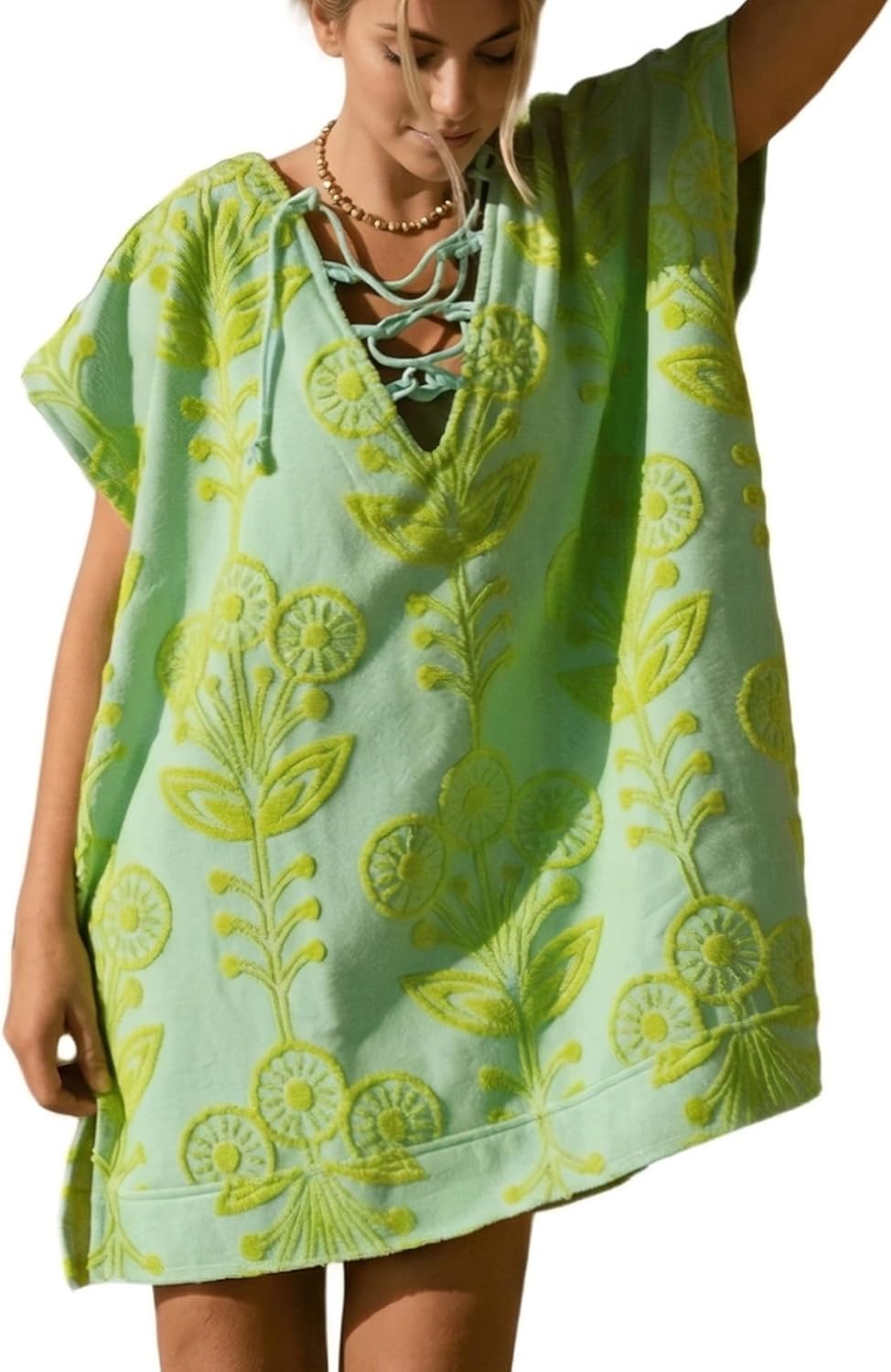 Swim Cover Up for Women Check Floral Beach Cover Ups Summer Dress Vacation Boho Poncho Swimsuit