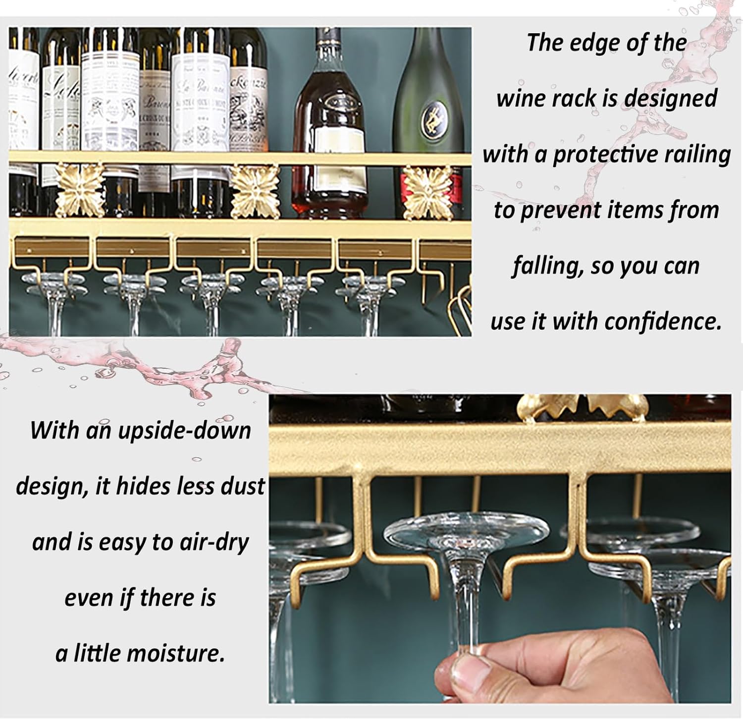 Wall-Mounted Wine Rack by, Space-Saving Wine Storage Shelf, Stylish Wine Display Cabinet for Home, Bar, Restaurant (80x60x22cm)