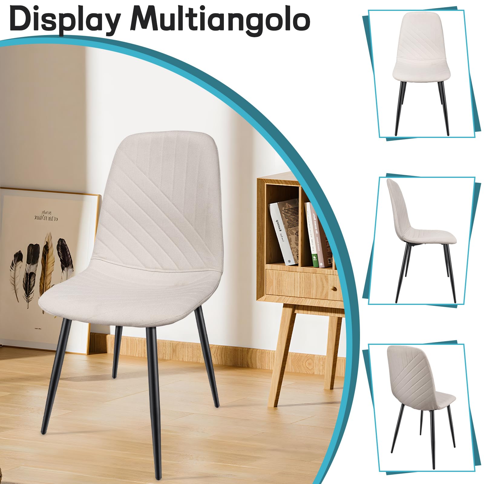 Set Di 2 Sedie Da Pranzo Imbottite In Tessuto Di Lino Grigio - Design Linee Simmetriche - Gambe In Metallo Nero - Per Sala Da Pranzo, Soggiorno, Attesa