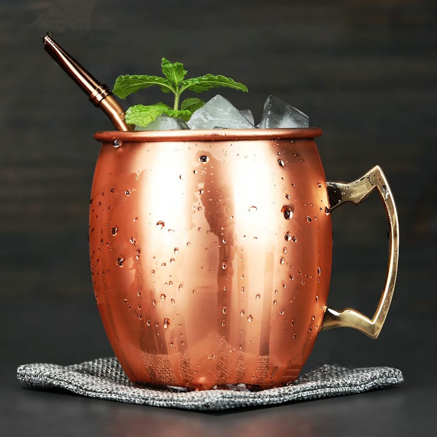 INLIMA Drinking Glasses Mule cup stainless steel copper-plated hammer point cup naked wine cup cocktail cup (Color : Pink)