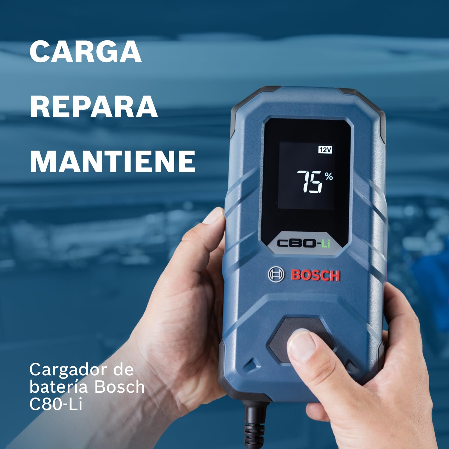 Bosch Cargador de Batería para Coche C80-Li, 15 Amperios, con Función de Carga Continua - para Baterías de Plomo-ácido, AGM, EFB, Gel y SLI, de 6V/12V, y de Litio (LiFePO) de 12V