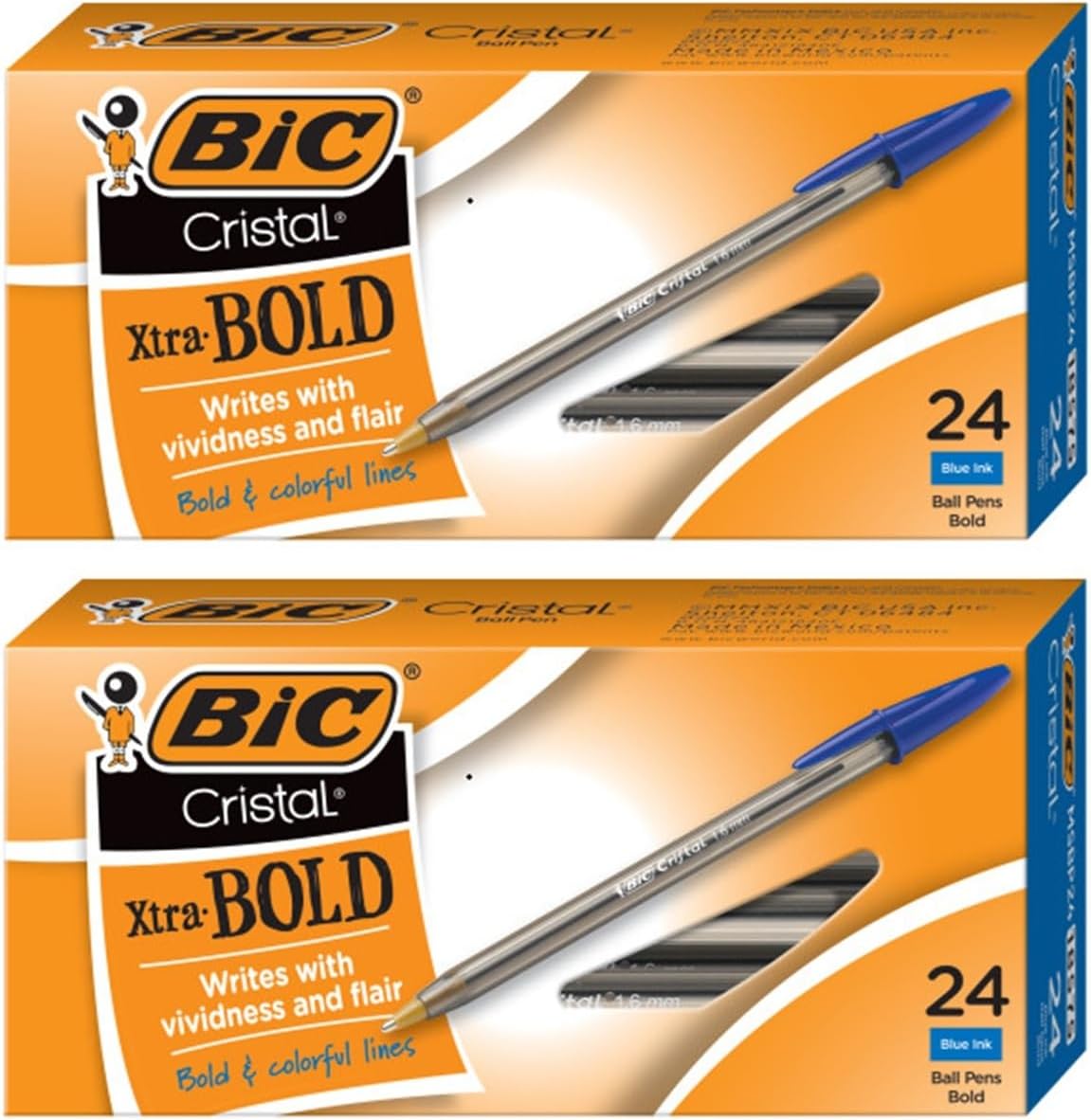 Cristal Bold, 1.6 mm Ball Pen, Blue - Pack of 48 (MSBP241-BEx2)