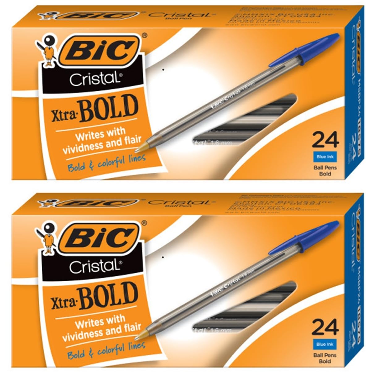Cristal Bold, 1.6 mm Ball Pen, Blue - Pack of 48 (MSBP241-BEx2)