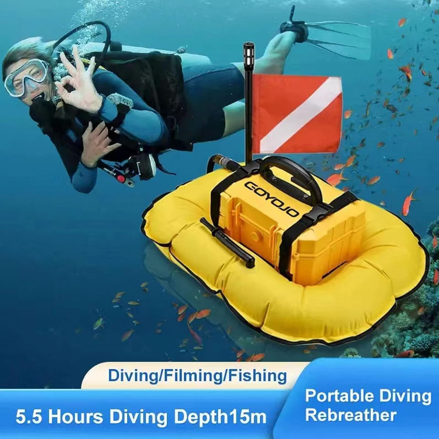 GOYOJO Sistema Subacqueo da Immersione, Serbatoio Ricaricabile da 5,5H con Tubo e Regolatore di Respirazione Staccabili per Immersioni Ricreative e Pesca