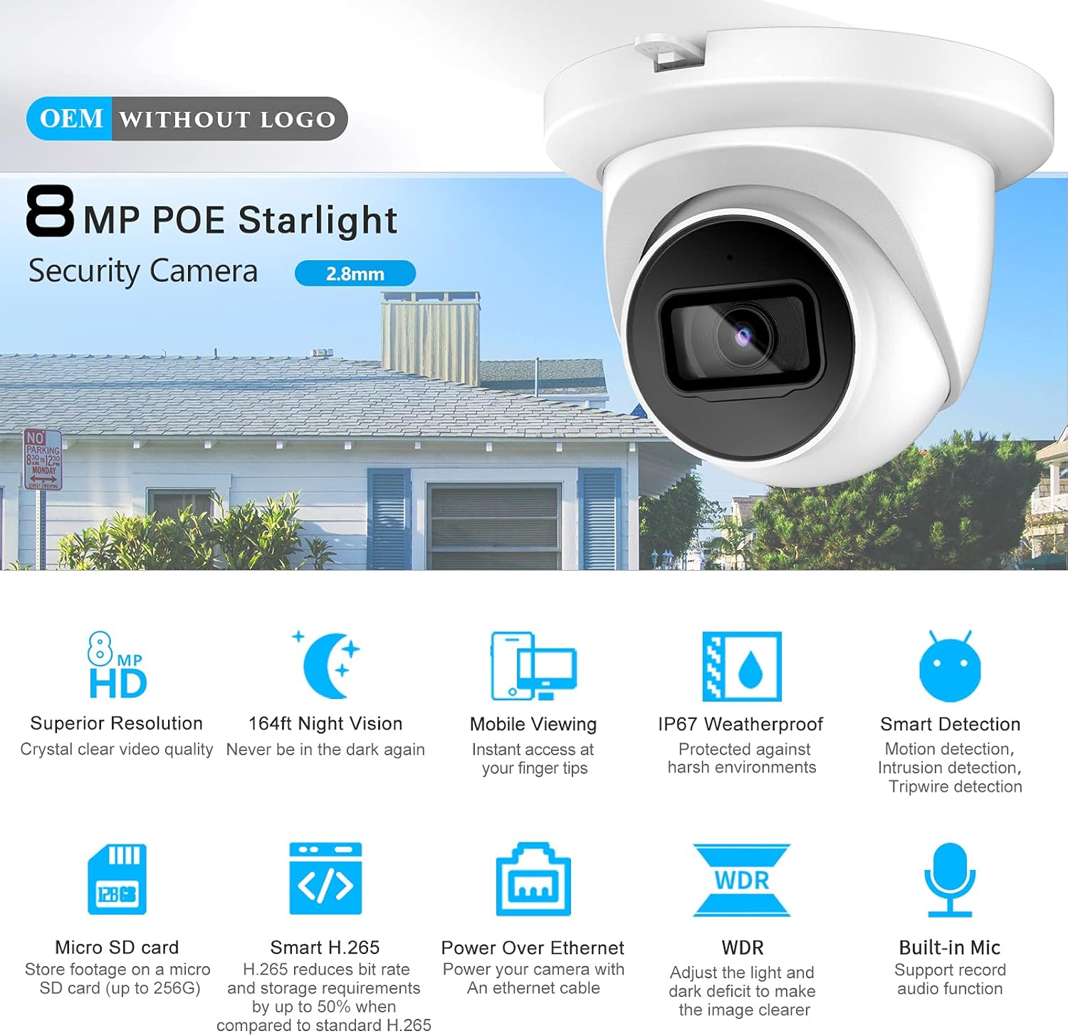 Amаzіng 🔥 4K UltraHD Starlight POE IP Camera , 2.8mm Fixed Lens, Low Illumination , Lite IR Eyeball Outdoor Camera with Built-in MIC ,H.265+, IP67, SD Card Slot