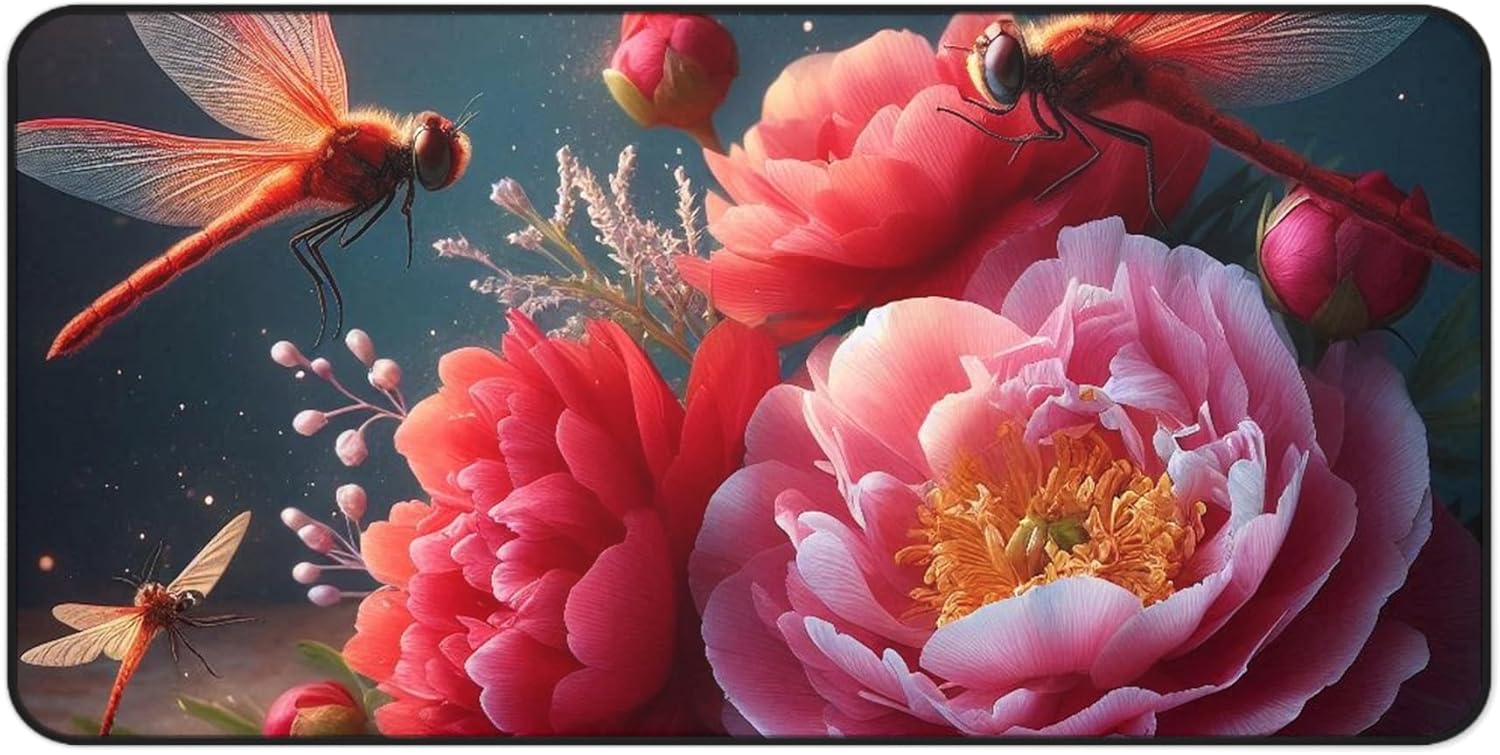 Indiana Peony Cardinal Say's Firefly Vibrant Colors Desk Mat