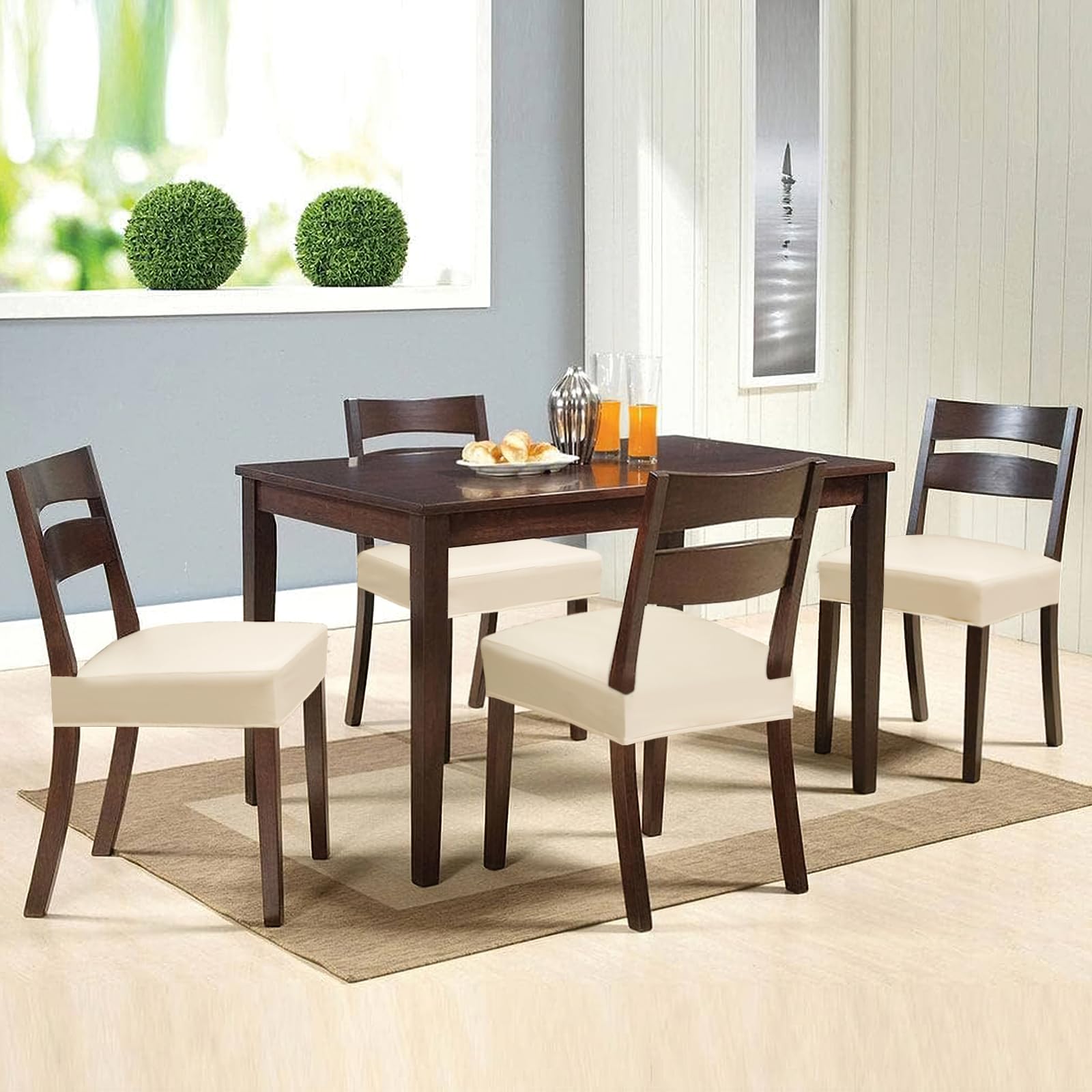 Alishomtll PU Chair Seat Covers for Dining Room Set of 4, Stretch Leather Waterproof Chair Seat Slipcovers - Image 2