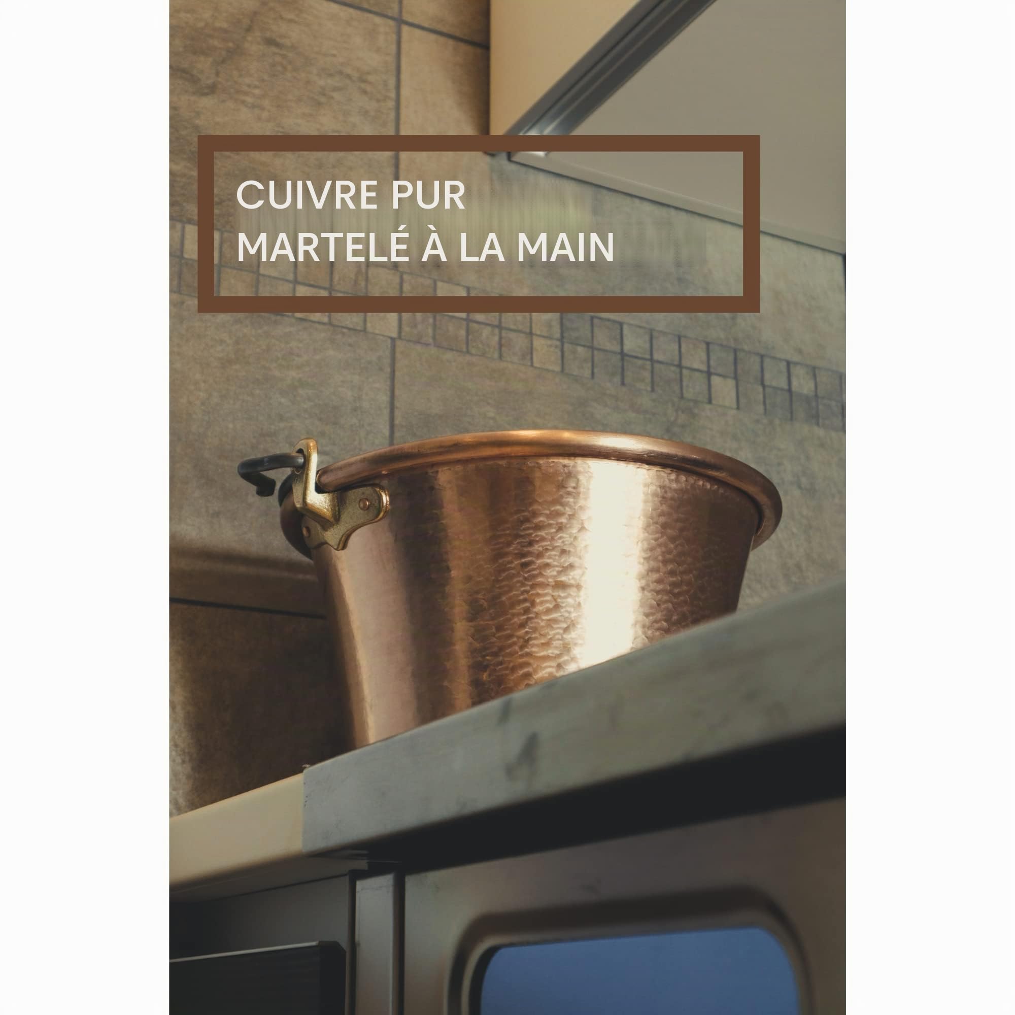 CREARTISTIC Chaudron pour Polenta avec Poignée en Fer Forgé - 25 cm, 3.5L Casserole Cuivre, Massif Martelé à la Main, pour le Fromage et la Pâtisserie, 4/5 personnes, Fait Main - 100% Made in Italy