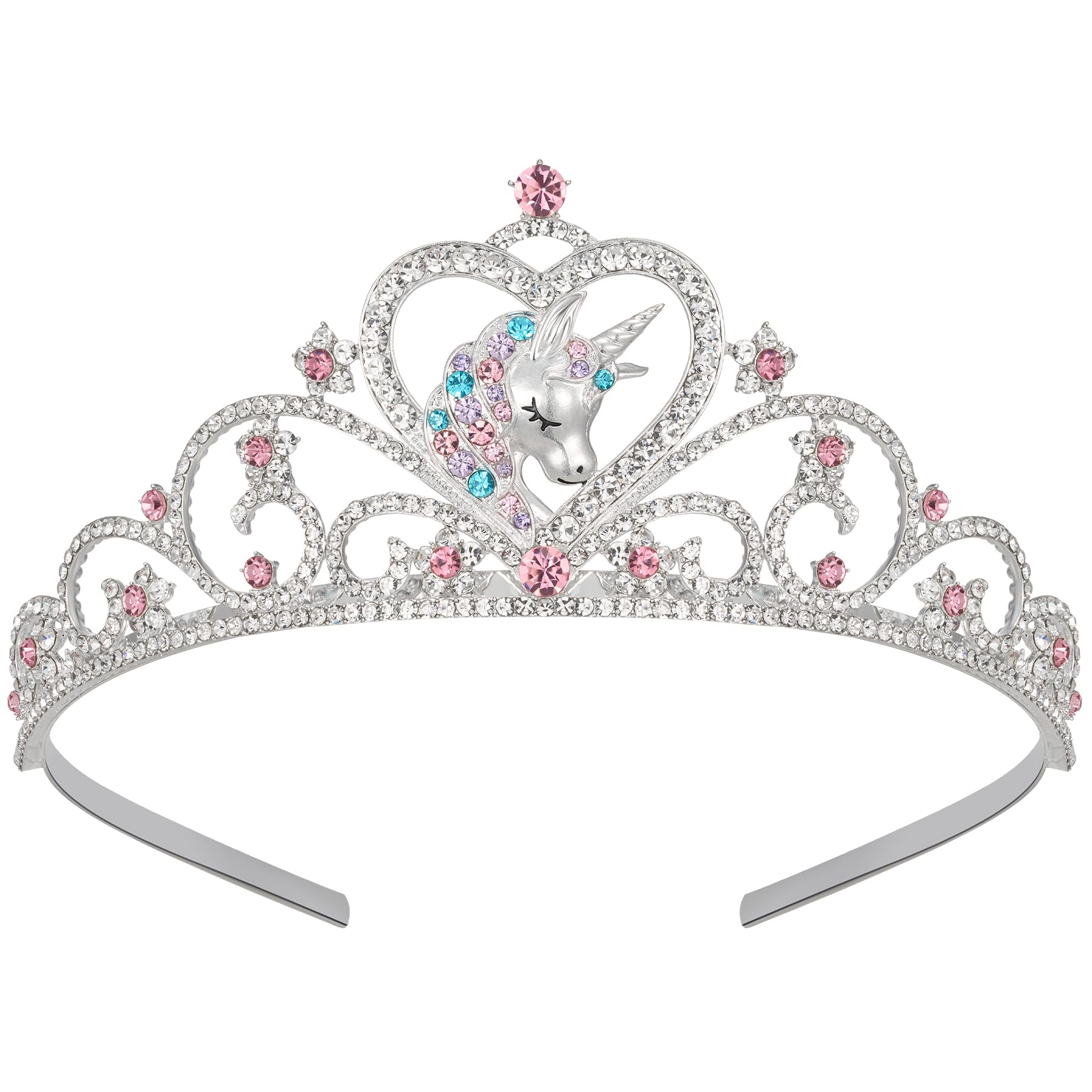 SWEETV Unicorn Princess Tiaras for Girls, Crystal Kids Crown Headband, Birthday Party Hats, Halloween Costume Hair Accessories