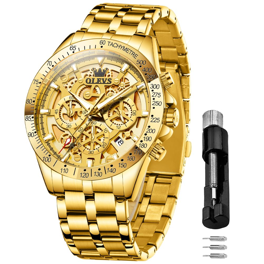 OLEVS Herrenuhren Automatik Mechanische Goldene Luxus Armbanduhr mit Tag Datum Wasserdicht Uhr