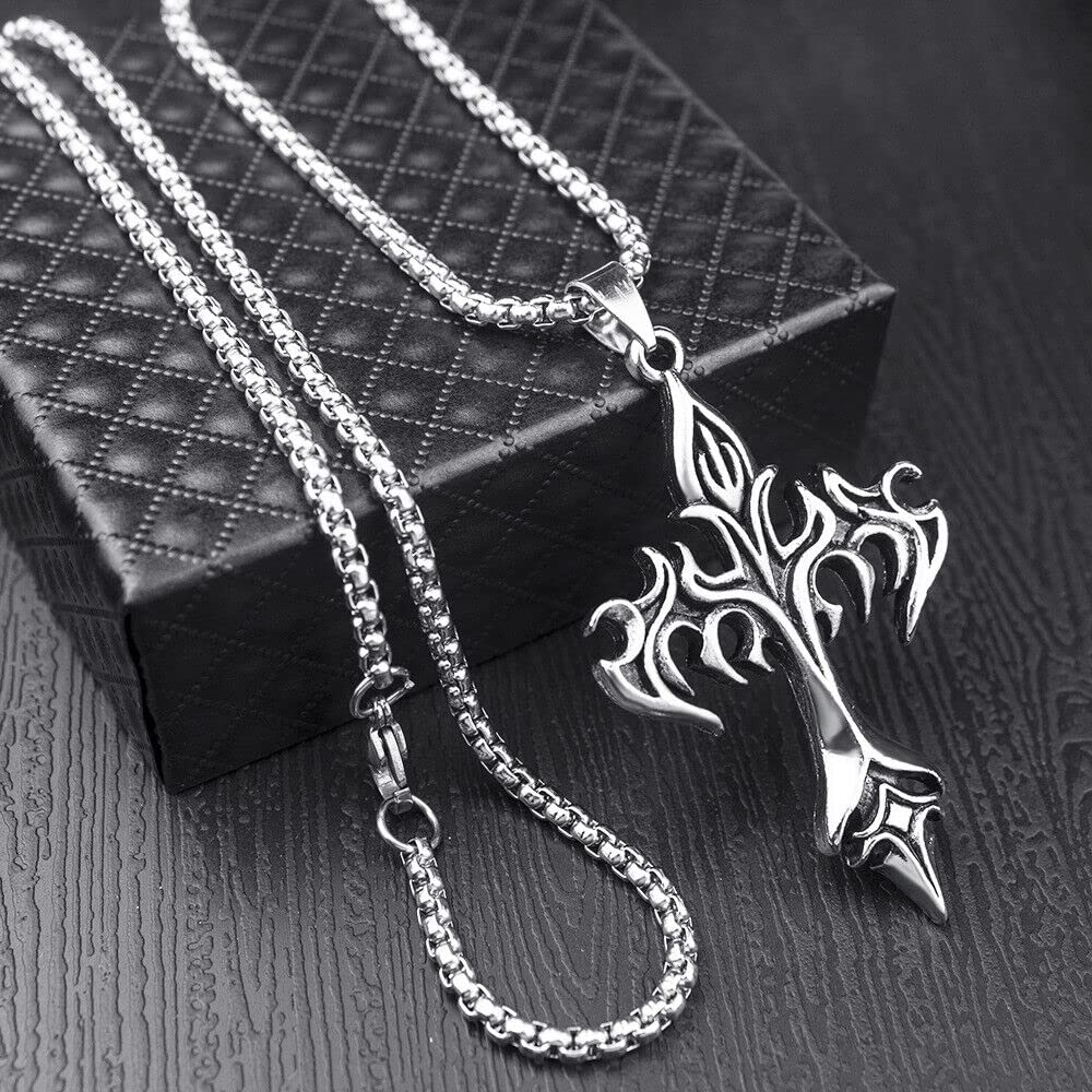 Mens Unisex Gothic Cross Pendant Necklace Punk Rock Biker Jewelry