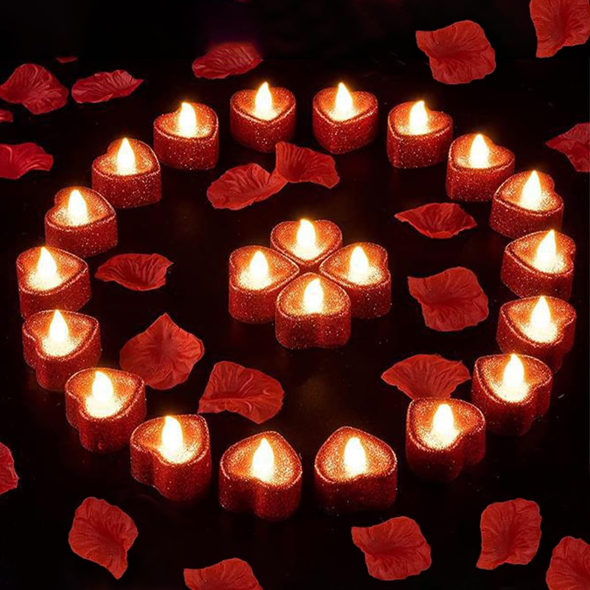 – 24pcs Bright Romantic Heart LED Candle Kit - Romantic Decorations,Valentine's Day Deco,Flameless Romantic Love LED Tealight Candle for Valentine's Day Anniversary Wedding Table Birthday Party Decor