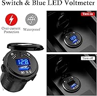 Vista 3 de BATIGE Enchufe de cargador de coche de 3 puertos dual de 45 W PD tipo C y 18 W QC 3.0 con voltímetro e interruptor de botón, enchufe de cargador USB