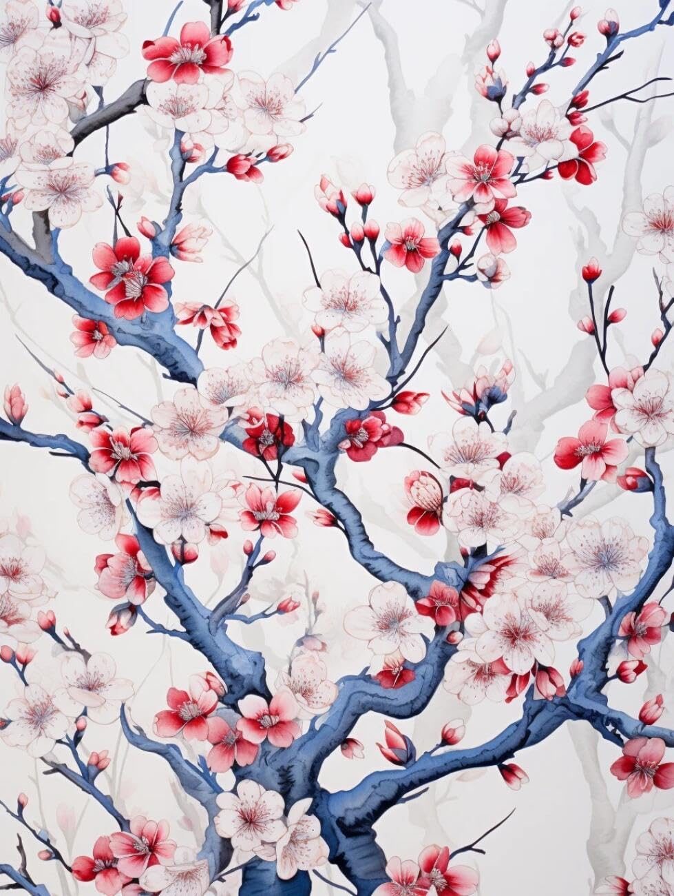 RKFLGEW Flowers 14CT Cross-Stitch Kits Watercolor Peach Blossom Tree Preprinted Fabric Cross Stitch DIY Art Needlecrafts Embroidery Kits for Adults Beginners 40x50cm