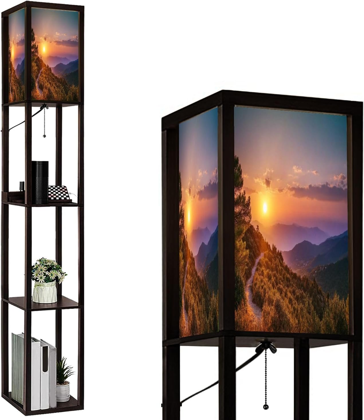 Floor Lamp with Shelves Tower San Francisco Sunrise Early Morning Blankets Standing Tall Lamp USB Ports & Power Outlet Modern Corner Lamp Nightstand Light for Living Room Bedroom