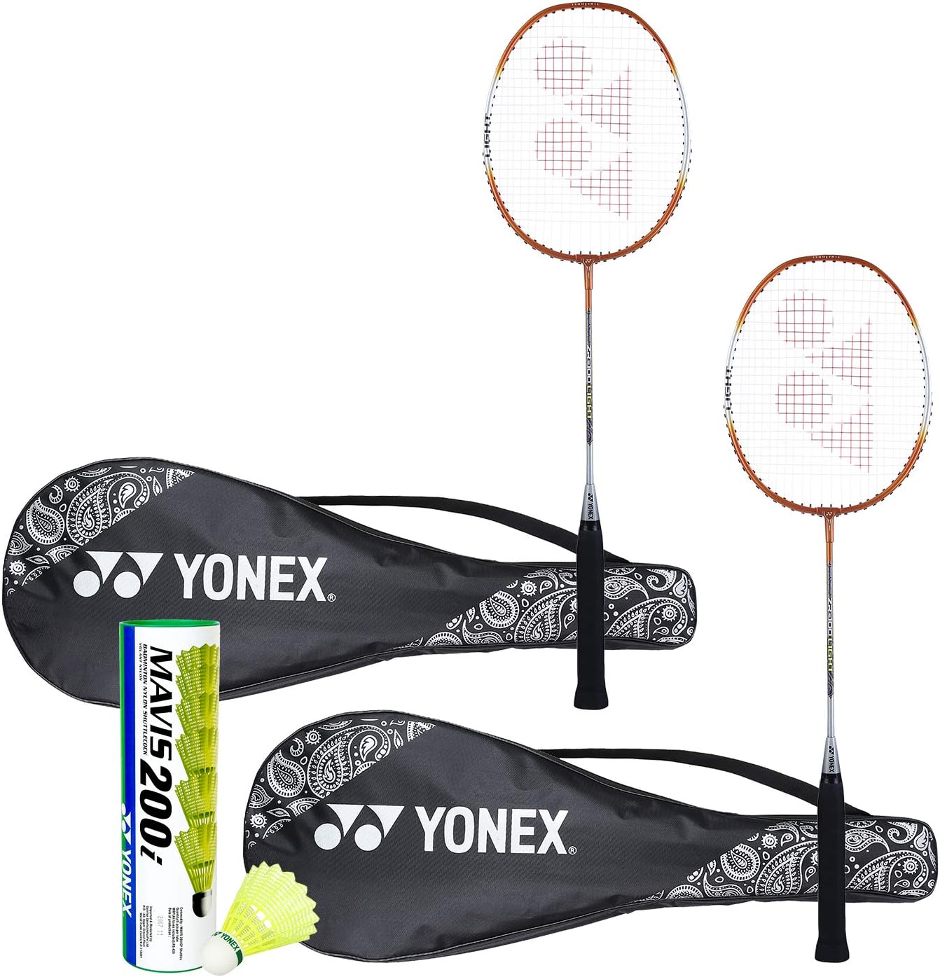 ZR 100 Aluminum Light Badminton Racquet with Full Cover (Orange) - Set of 2 with Mavis 200I Shuttlecock - Pack of 6 Badminton Combo
