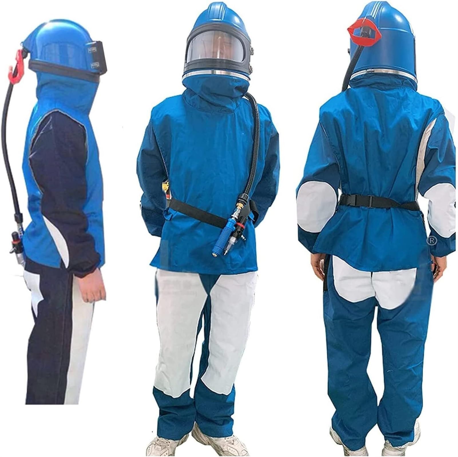 Casque de sablage Casque de sablage à alimentation en air sécurisée avec protection des épaules Cagoule de protection pour le sablage équipée d'un thermostat de sablage 10 PCS Lentilles extérieures