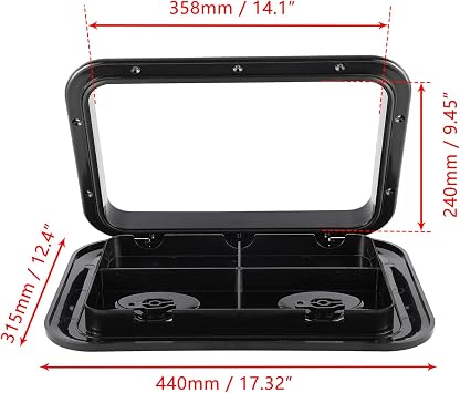 YaeMarine 17-1/4x12-3/8'' Marine Boat Deck Access Hatch & Lid, Black (440mm x 315mm)