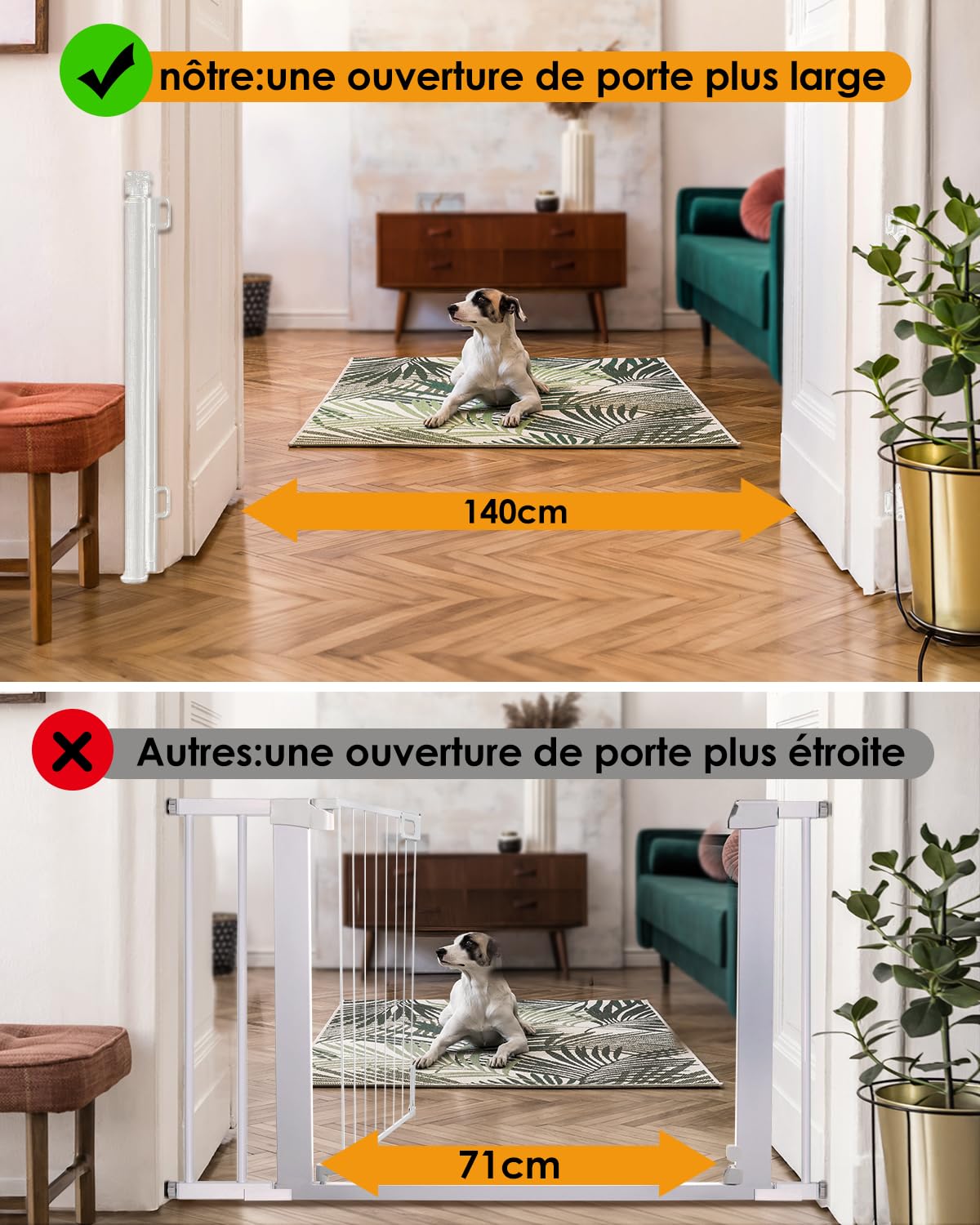 derimkcoa Barrière de Sécurité Enfant 0-140cm, Extensible et Rétractable, pour Bébé/Chien, Escaliers, Couloirs, Intérieur et Extérieur (Blanc)