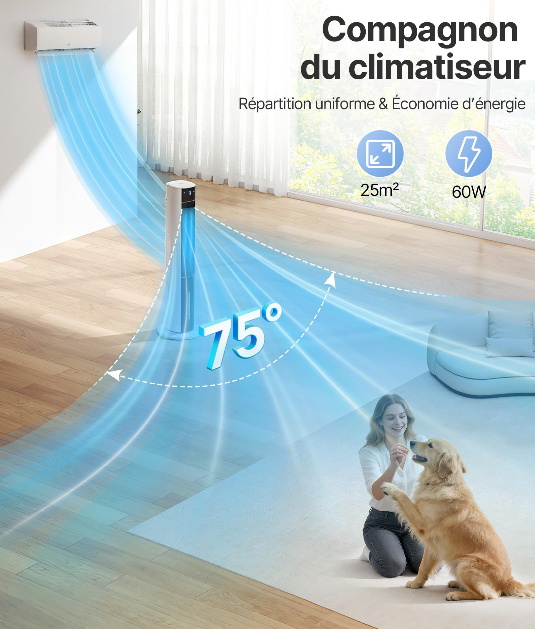 Rafraichisseur d'Air Silencieux- Alternative Auclimatiseur Mobile Sans Évacuation,3 Modes, Oscillation 75°, Minuterie 12H, Télécommande, Fonction Arôme, Blanc