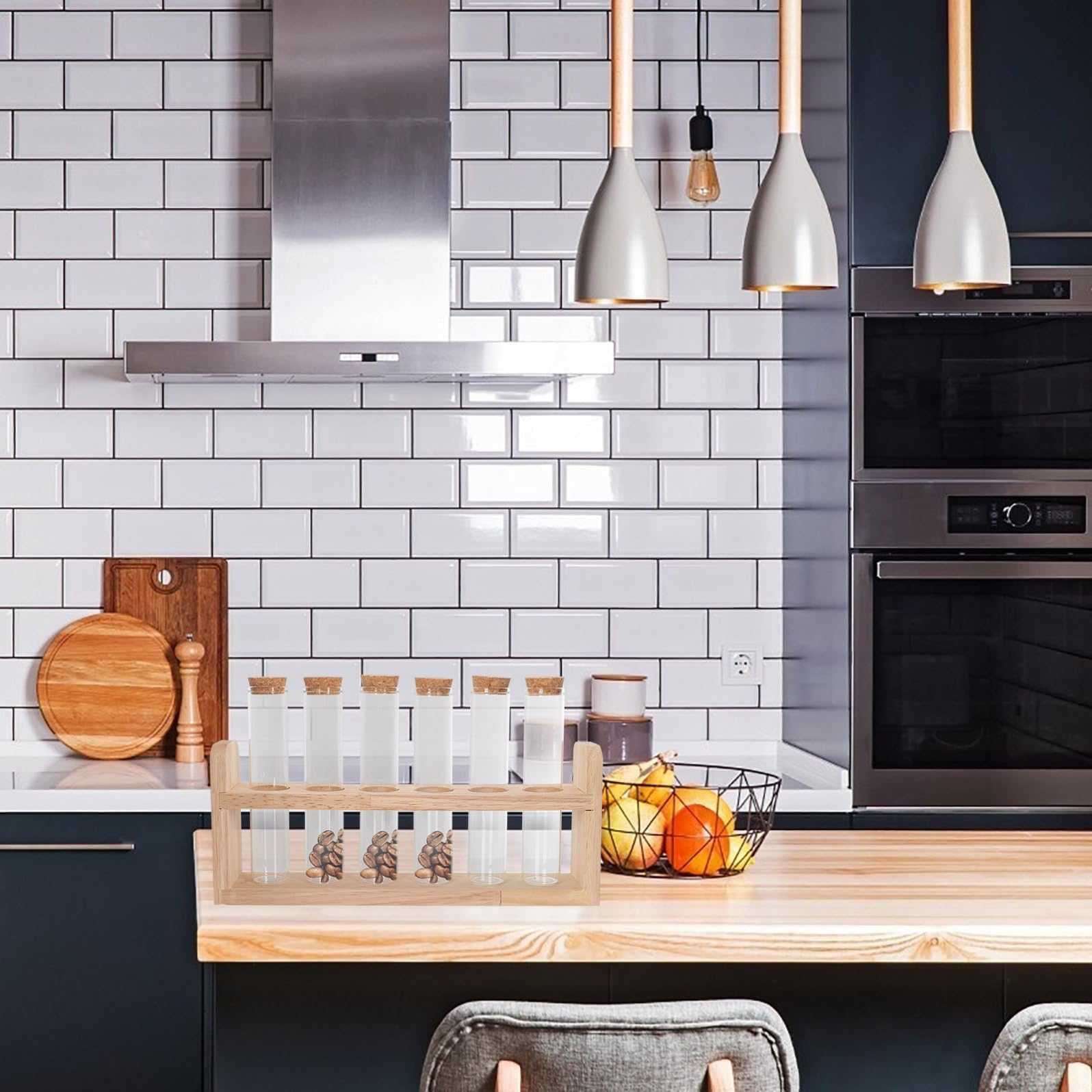UKCOCO Porta Provette in Legno e Vetro per Cucina e Bar, Supporto Multifunzione per Conservare Ingredienti e Esporre Bicchierini Design Semplice e Chic