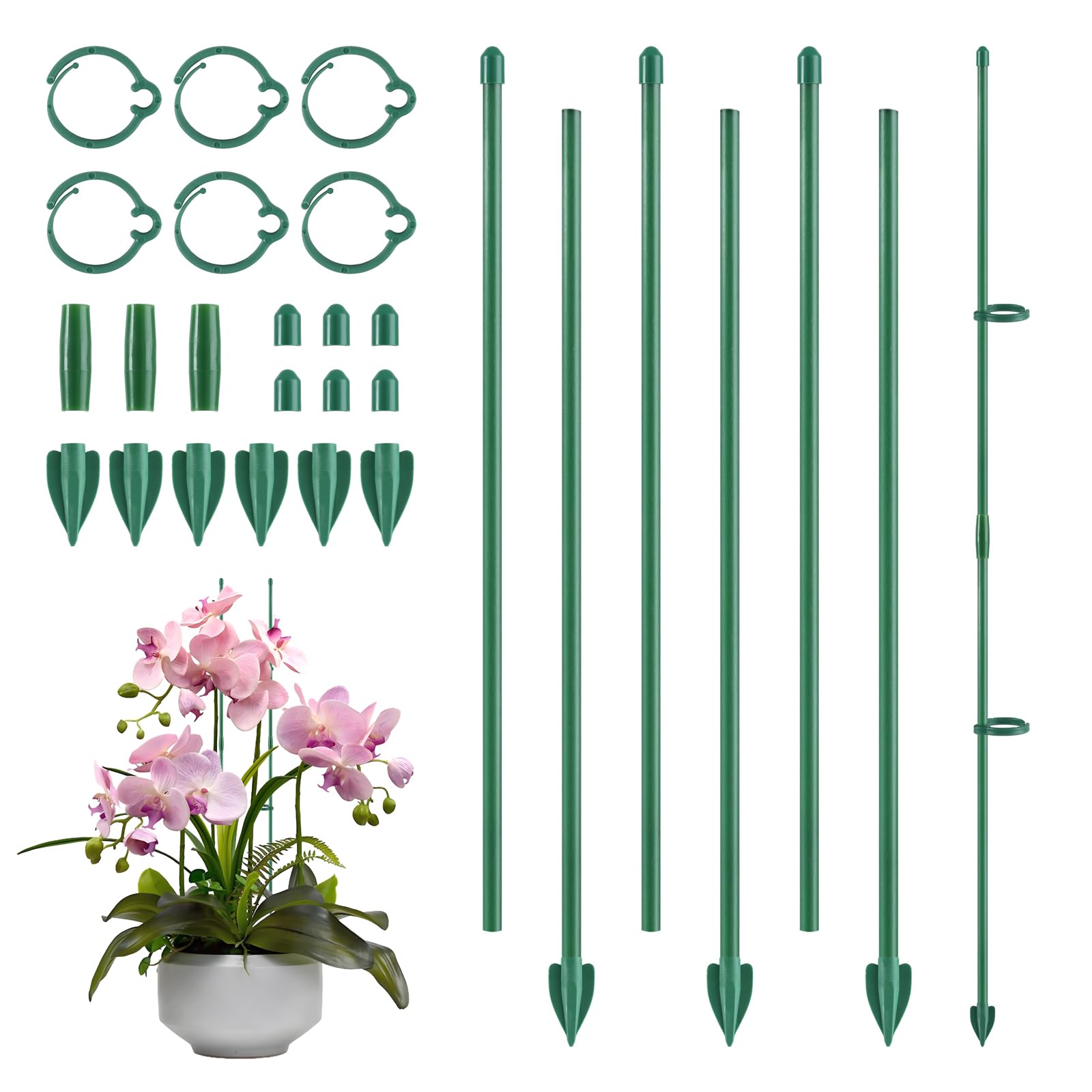 Dianfen Plant Supports for Indoor Plants - 6 Pcs Plant Support Sticks with Clips, Gardening Support Sticks Set, for Tomatoes, Orchids, Roses, Monstera, and Other Climbing Plants (Green)