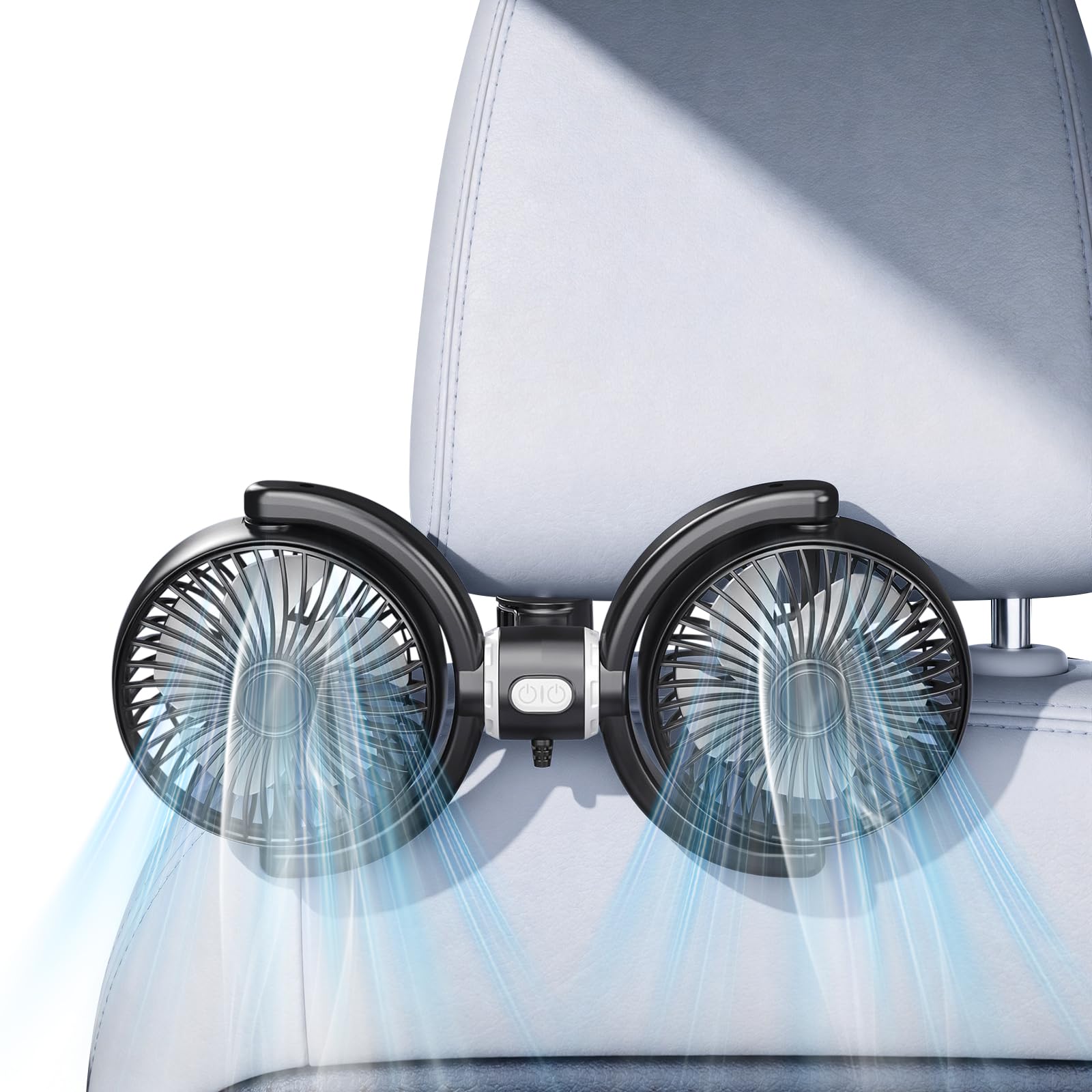 Kwak's auto ventilator Doppelkopf USB Autoventilator Fond | Doppelkopf-Design mit 360° drehbaren Lüfterköpfen