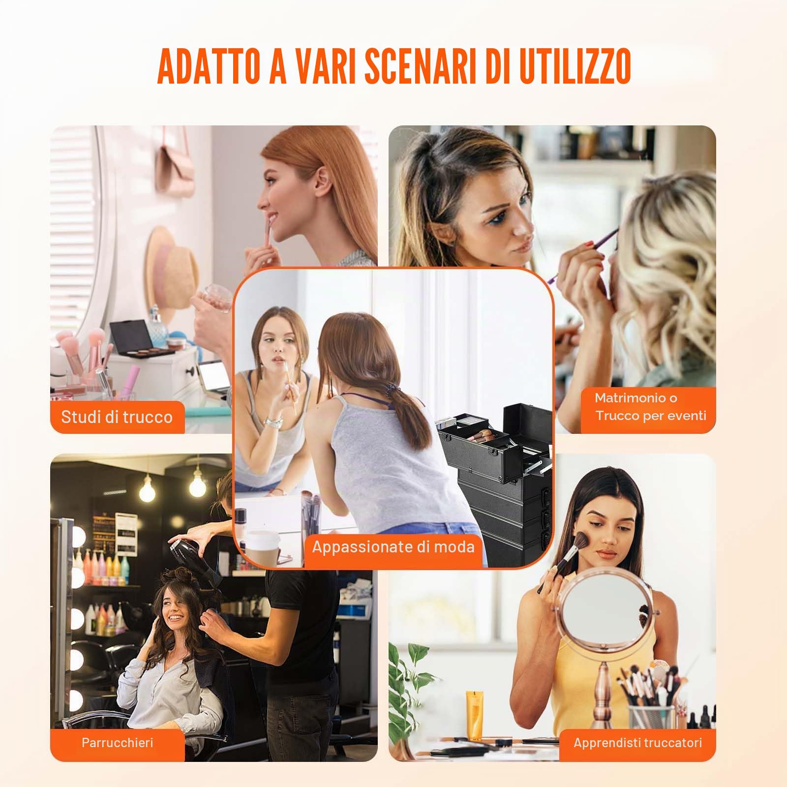 VEVOR Valigetta per Trucco con Ruote 5 in 1, Valigia Portatile da Viaggio con Manico a Ruote per Estetista Parrucchiere, Scatola a Ruote per Trucco Professionale Telaio in Alluminio Impermeabile Nero