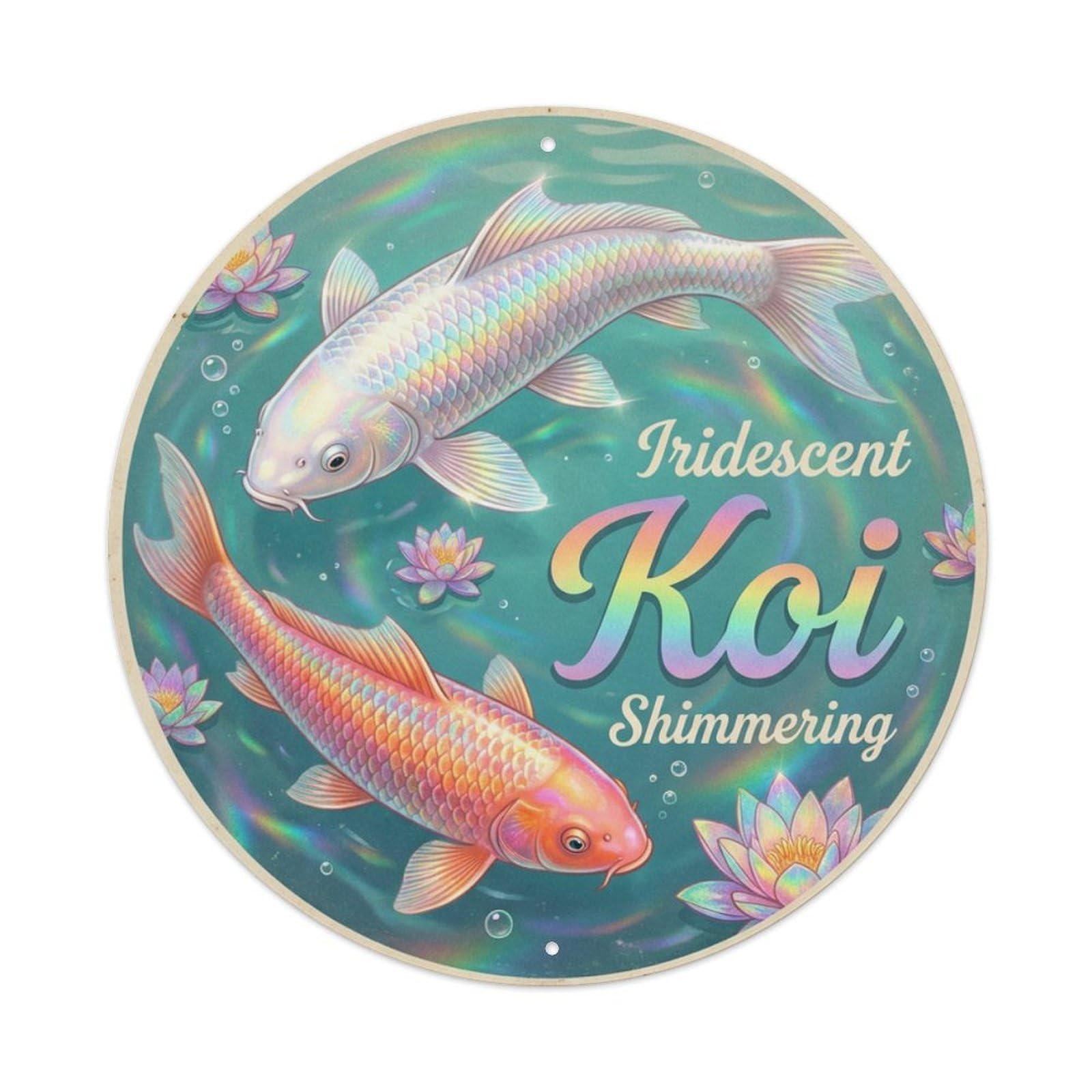 Koi Fish Iridescent Shimmering Rainbow Waters Colorful Prism Metal Tin Sign