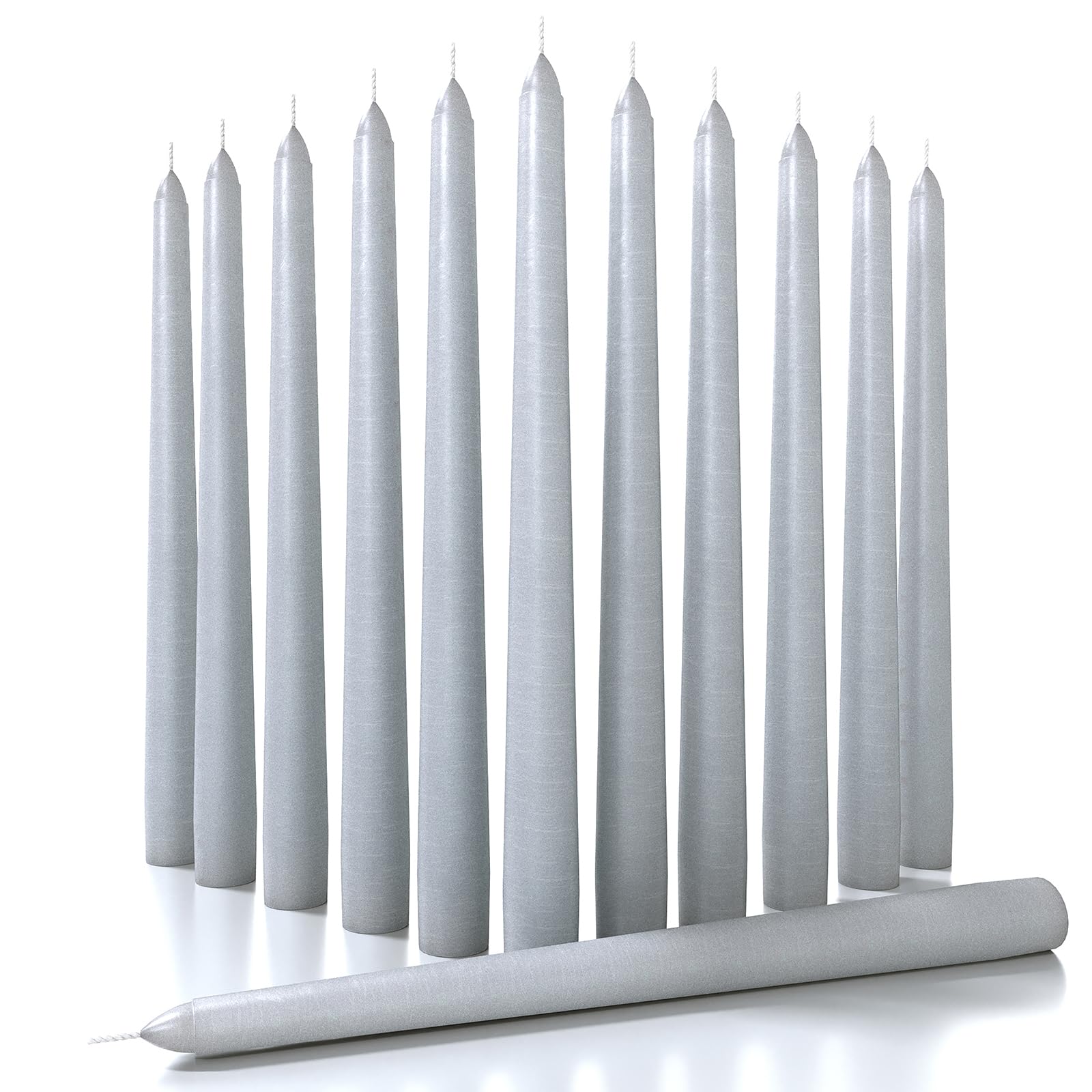 CANDWAX Świece stożkowe 30,5 cm, zestaw 12 sztuk, bezkapiąca i bezdymna świeca bezzapachowa, wolno palące się świece, jasnoszara świeca