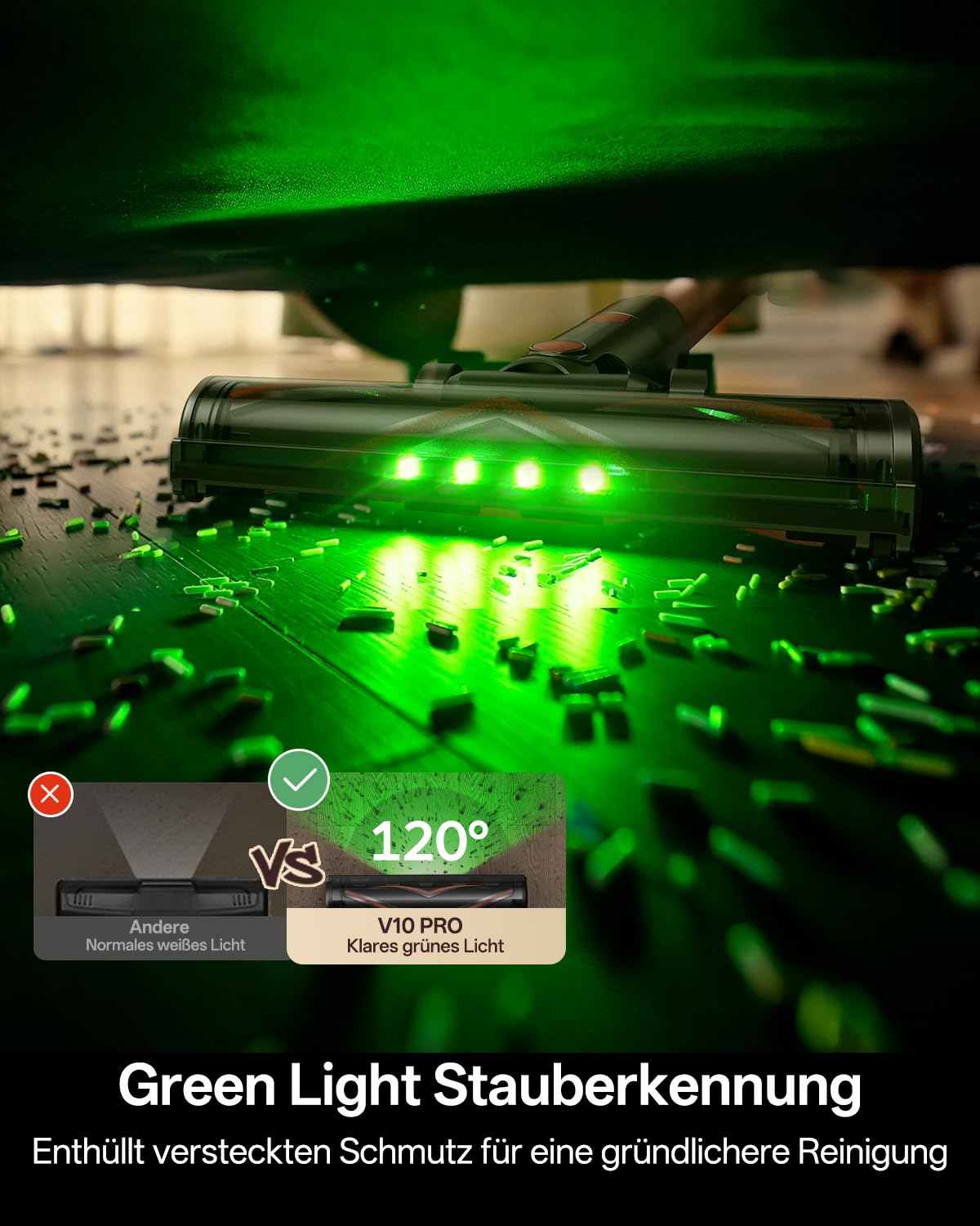 Vexilar V10Pro Akku Staubsauger, 45kPa Kabelloser Staubsauger mit Grüner LED, Leichter Handstaubsauger Kabellos, 45 Min Laufzeit, Abnehmbarer Akku, Vacuum Cleaner für Auto, Teppich & Tierhaare