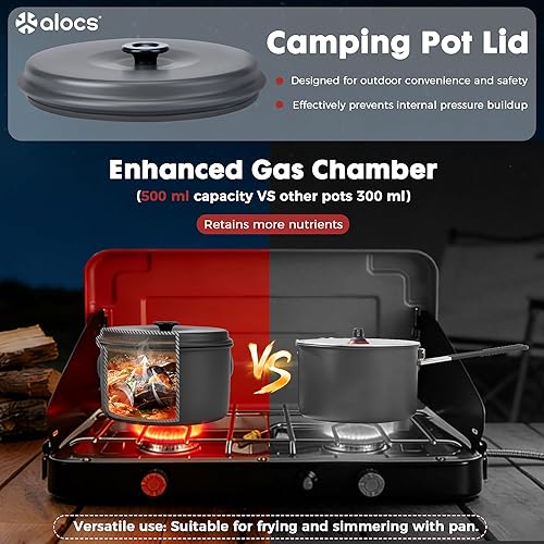 Miniatura 4 de Alocs Camping Cookware Set Camping Gear, Compact Camping Pots and Pans Set, Durable Hard Alumina Camping Cooking Set for Outdoor Backpacking Camping