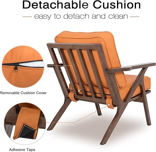 Miniatura 4 de Okeysen Silla decorativa para sala de estar, silla moderna de mediados de siglo, cómoda silla tapizada de cuero con marco de madera y cojines