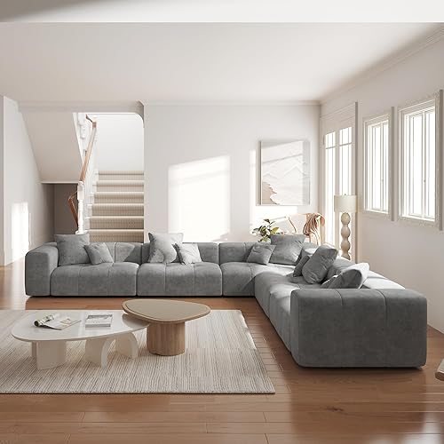 Miniatura 7 de JACH - Sofás seccional modular en forma de V para sala de estar, sofá nube moderno, sofá modular moderno de mediados de siglo, sofá cama acogedor