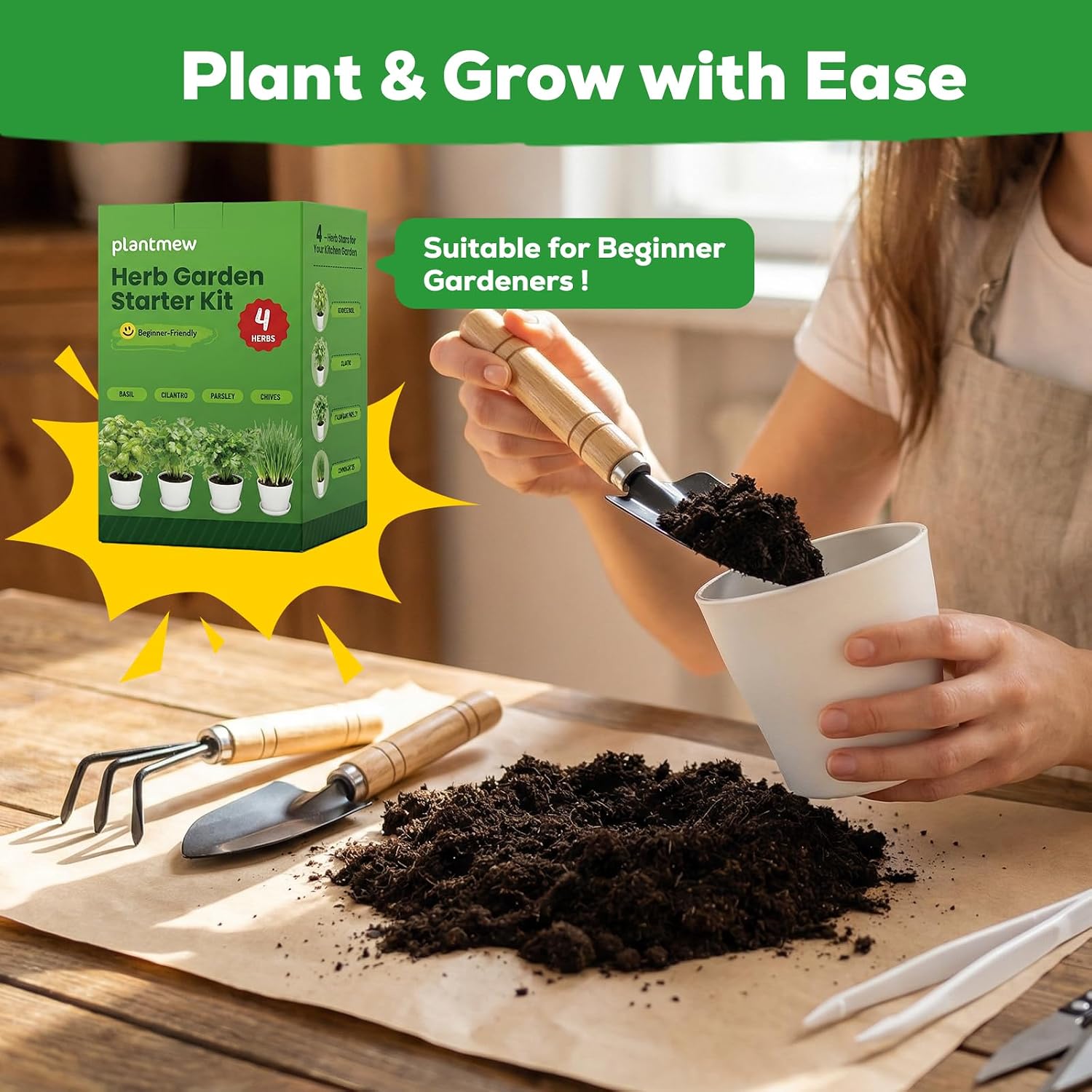 Indoor Herb Garden Starter Kit - Mothers Day Gifts - 4 Non GMO, Heirloom Culinary Herb Seeds, Unique Gardening Gift for Women, Mom, Her, Birthday, Housewarming, Plant Lovers thumbnail