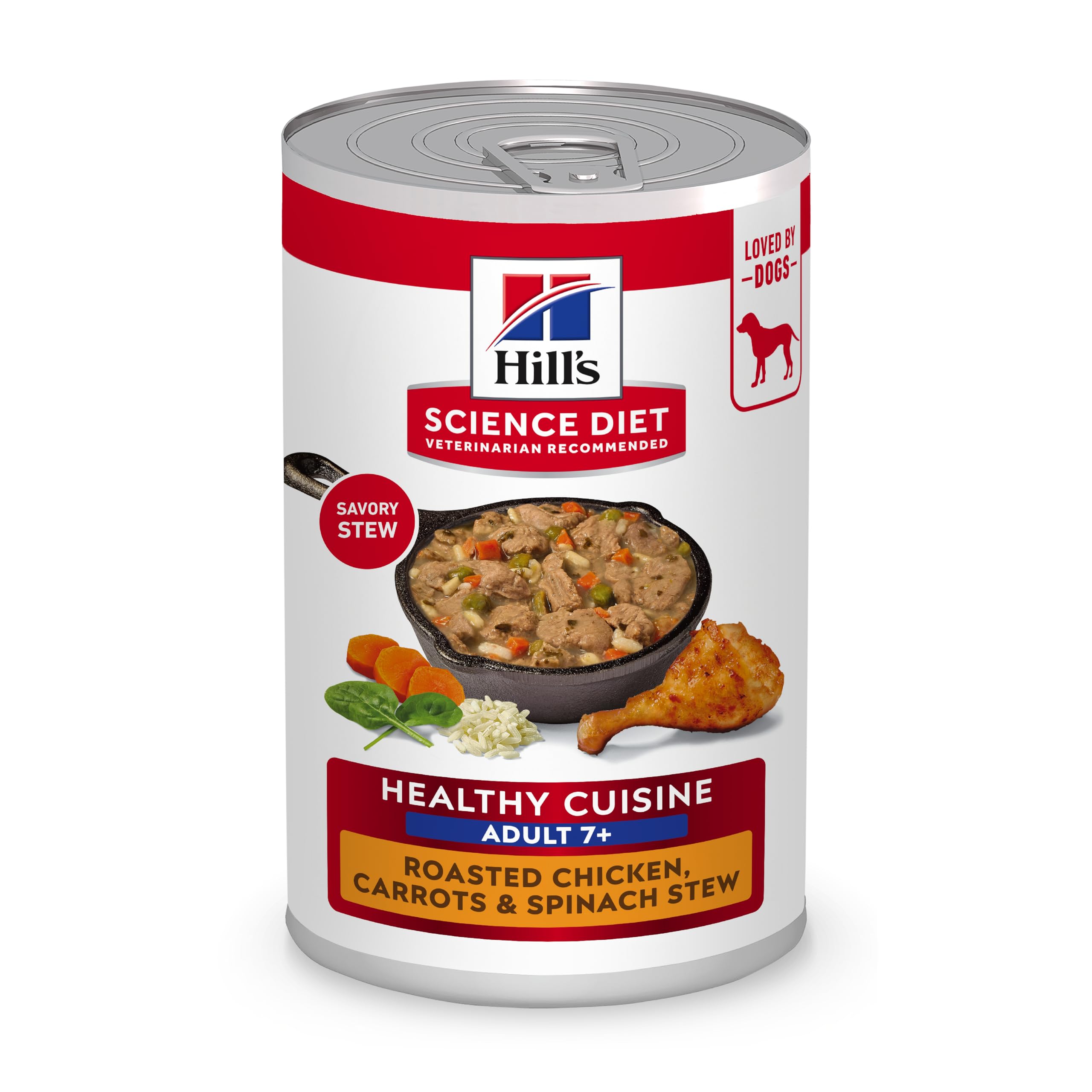 Healthy Cuisine, Senior Adult 7+, Senior Premium Nutrition, Wet Dog Food, Roasted Chicken, Carrots & Spinach Stew, 12.5 oz Can, Case of 12