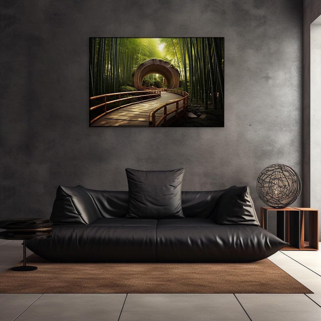 Canvas for Living room. Whispers of Green Serenity Navigating the Mystic Bamboo Enclave, 27 x 18 inch Canvas Wall Art - Ready to Hang
