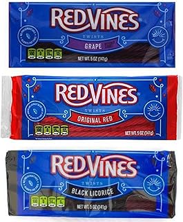 Red Vines Licorice Variety Pack Gift Bundle - Soft & Chewy Candy Twists - Red, Black, and Grape Flavor, 5 Ounce Trays (3 T...