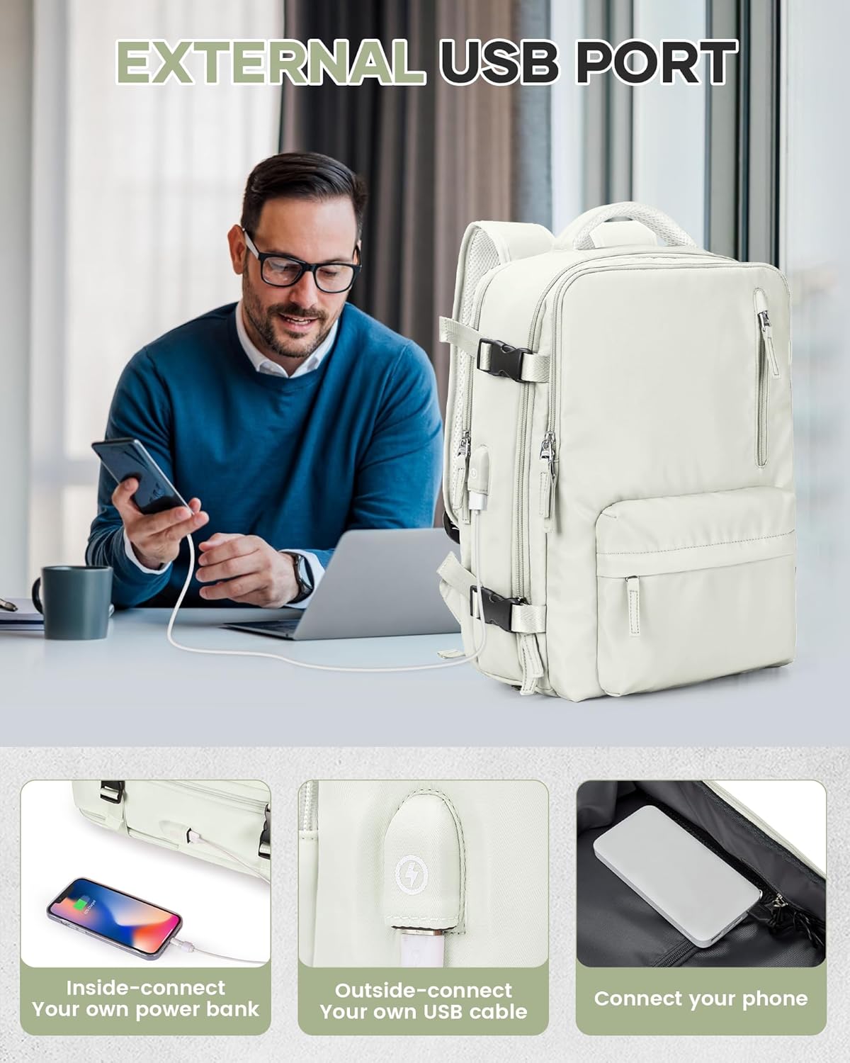 Vacuum Travel Backpack with Pump for Women, Personal Item Carry on Backpacks Flight Approved 18x14x8 inches for Men,Laptop Waterproof Work Compression bags Casual Daypack YYWhite B8-white(with Electric Air Pump) M-Vacuum Compression image 6 of 9 B0FF3Z8MT7