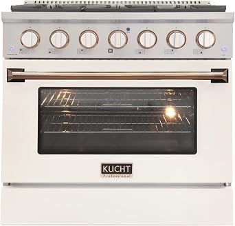 36 in. 5.2. Dual Fuel Range for Natural Gas in Silver Gold Handle & Rings Knobs