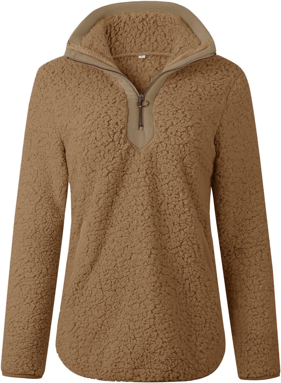 AQOTHES Womens Loose Casual Zipper Sherpa Fleece Pockets Pullover Sweatshirt for Women - Image 5