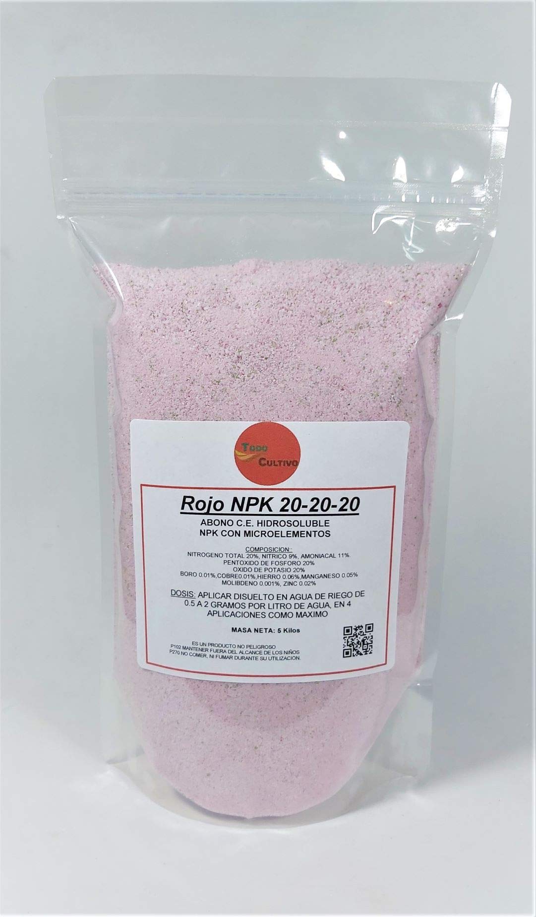 ENGRAIS HYDROSOLUBLE POUR L'IRRIGATION. NPK 20-20-20 AVEC MICRO NUTRIENTES. 5 KG. ENGRAIS COMPLET POUR PLANTES. TC ROJO