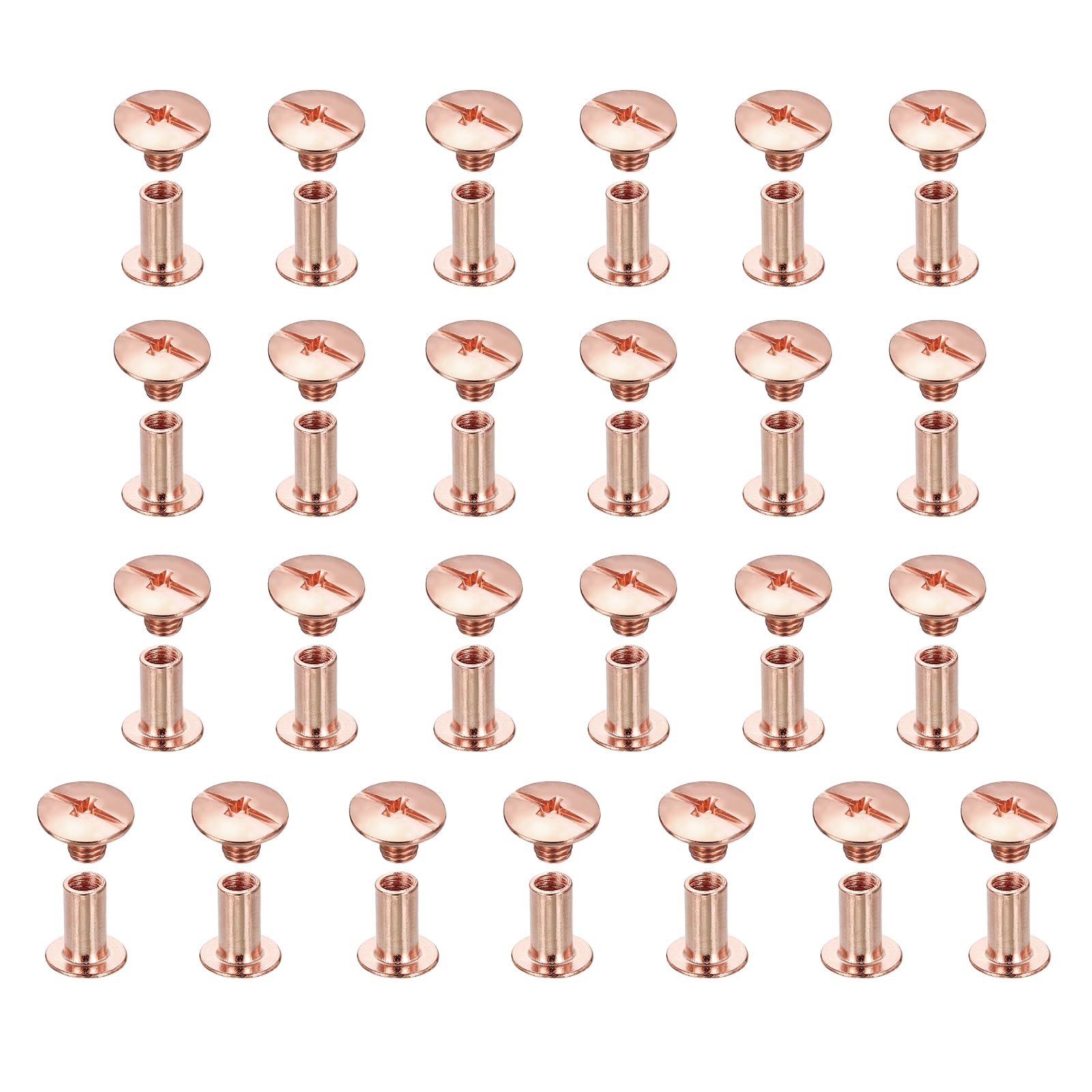 sourcing map 25set Chicago Screw M5x10mm Phillips Nail Rivet Stud Bolts Rivets Binding Post Screw for DIY Craft Leather Belt Bag Bookbinding, Rose Gold