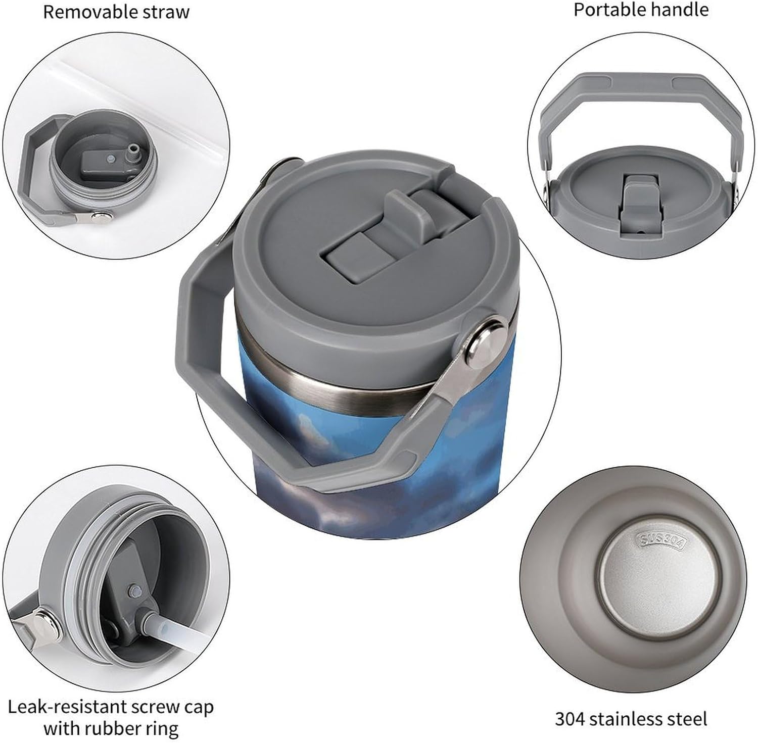 Blue Ridge Parkway Mountains Water Bottle 30 Oz Fits Car Cup Holder,Insulated Coffee Mug Large Capacity Car Cups,Stainless Steel Double Wall Sport Bottle for Travel Sports Gym