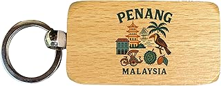R and R Imports Penang Malaysia Keepsakes Souvenir 2.5x1-Inch Wooden Keychain