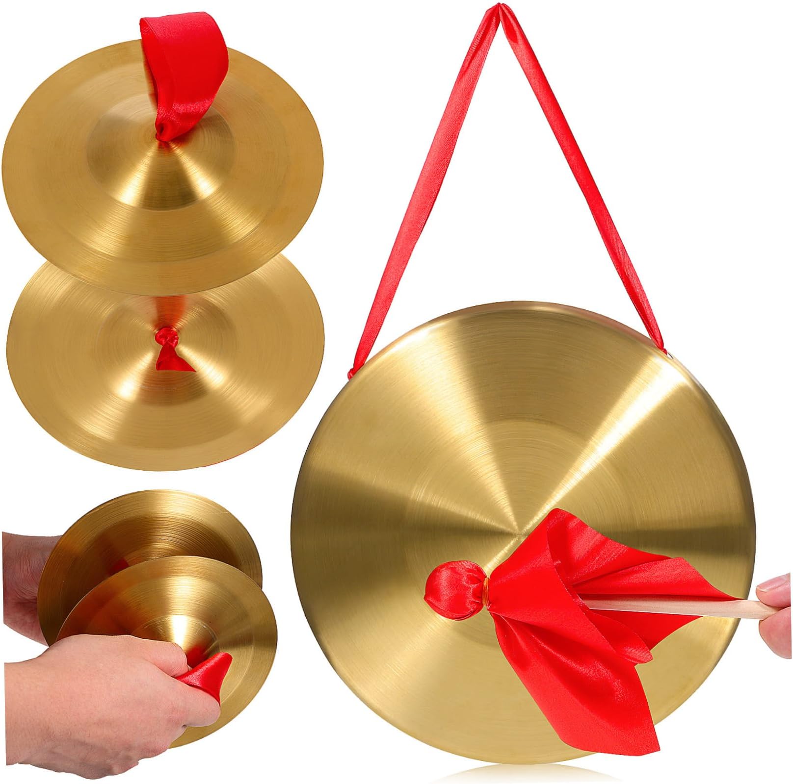 Toyvian 1set Copper Gong and Cymbal Hand Gong of Cymbals Includes Mallet Traditional Chinese Percussion Instrument for Classroom and Personal Use