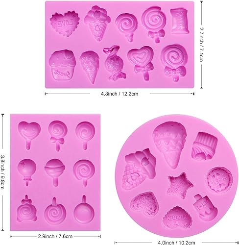 Miniatura 2 de Moldes para fondant de helado de silicona, moldes de caramelo de piruleta, 3 paquetes para hacer moldes de fondant con formas de helado, decoración